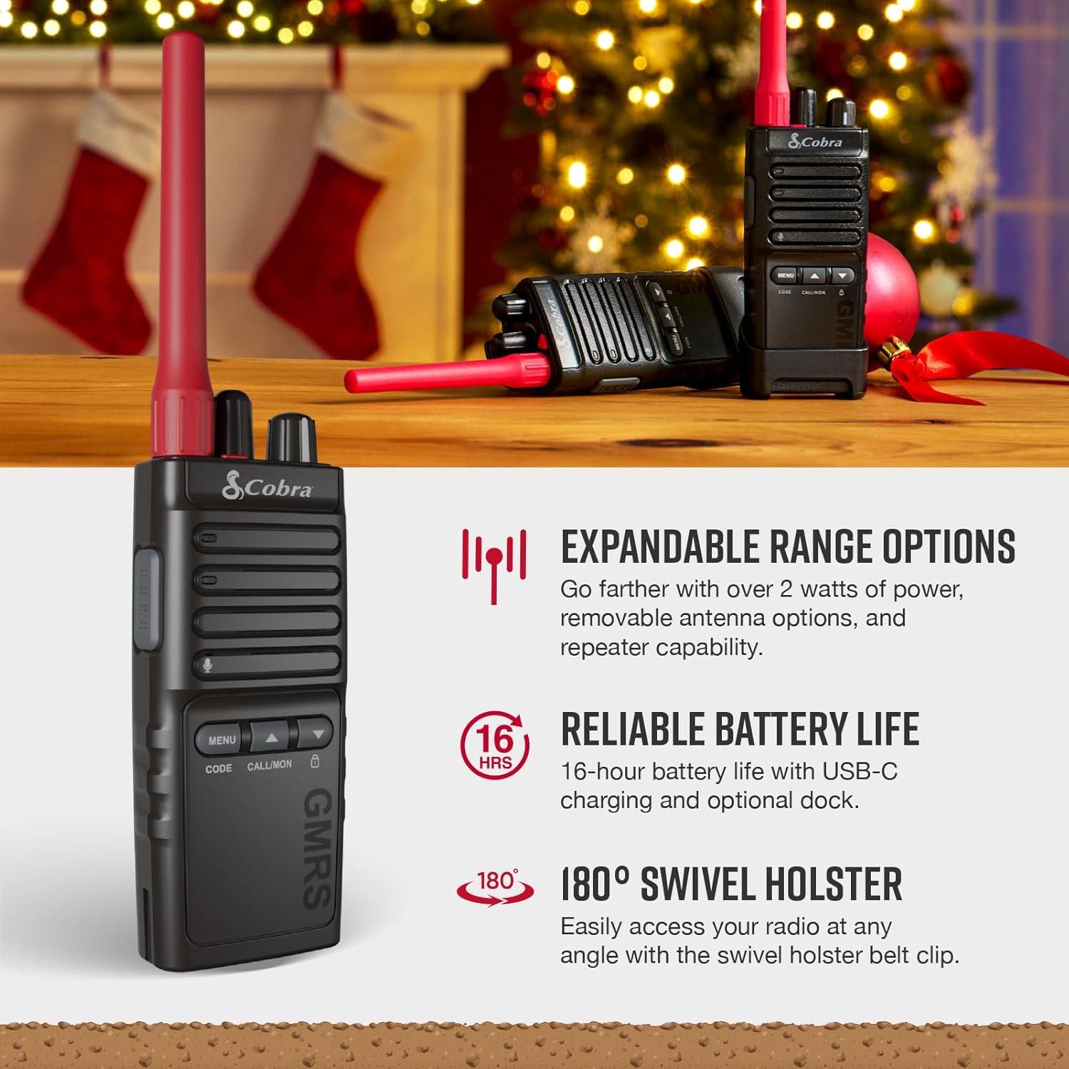 Walkie Talkies Cobra TrailBlazer 500 GMRS - Paquete de 2, 16h Batería, IP54