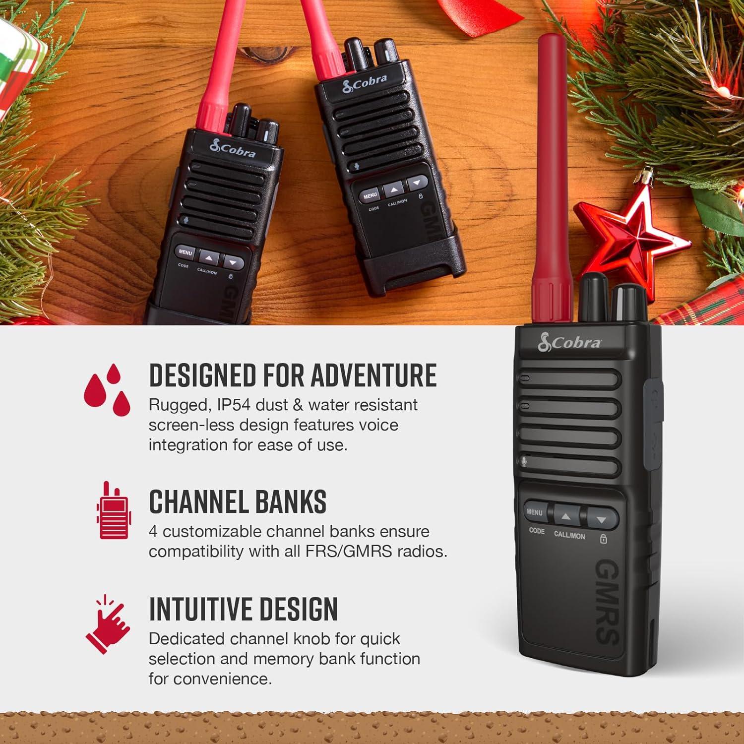 Walkie Talkies Cobra TrailBlazer 500 GMRS - Paquete de 2, 16h Batería, IP54