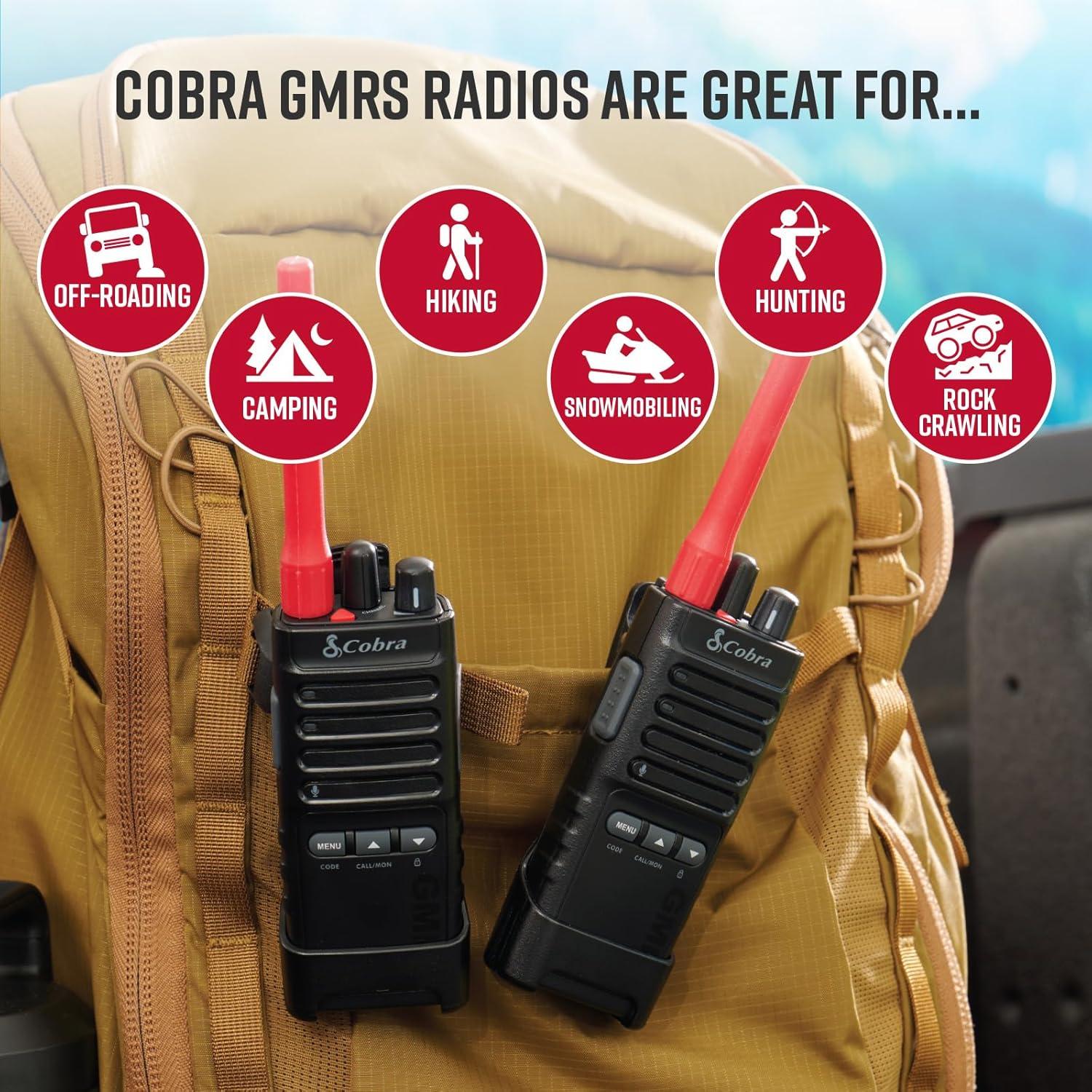 Walkie Talkies Cobra TrailBlazer 500 GMRS - Paquete de 2, 16h Batería, IP54