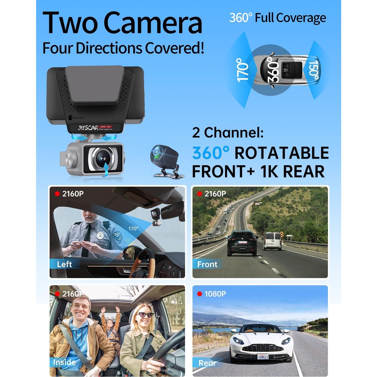 Cámara Dash 5G Juscar Doble 4K+1080P con GPS y Pantalla Táctil