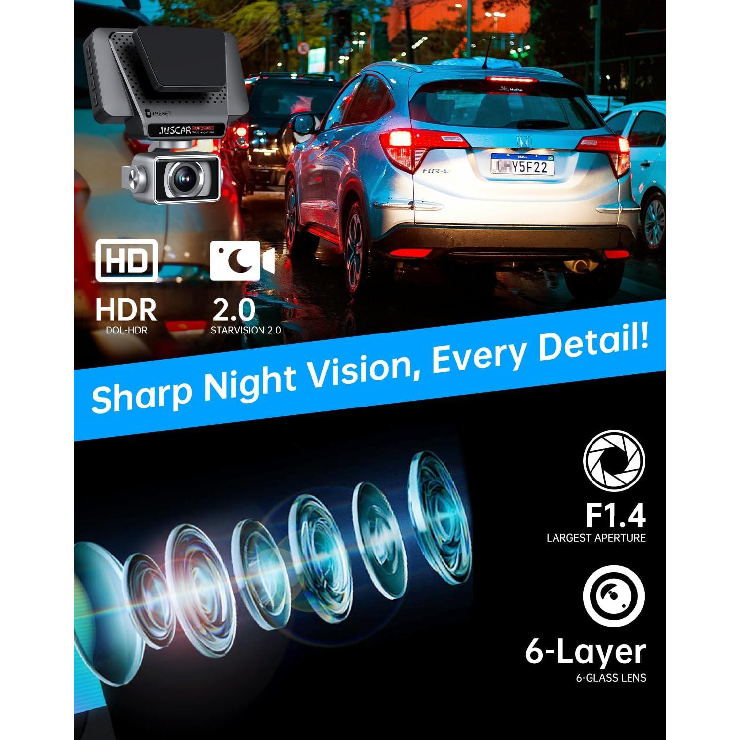 Cámara Dash 5G Juscar Doble 4K+1080P con GPS y Pantalla Táctil