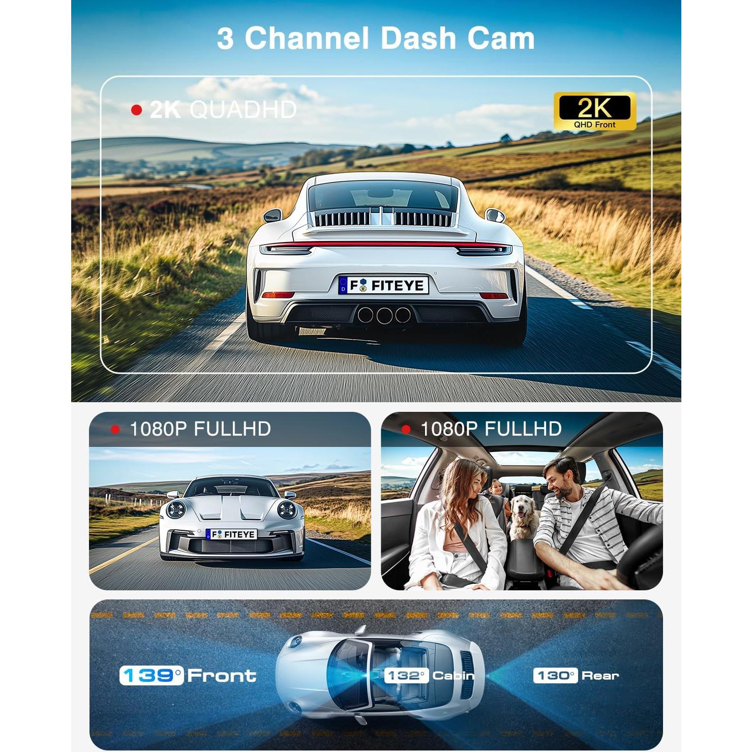 Cámara Dash 4K Fiteye FT-VD004 con GPS y WiFi, 3 Canales