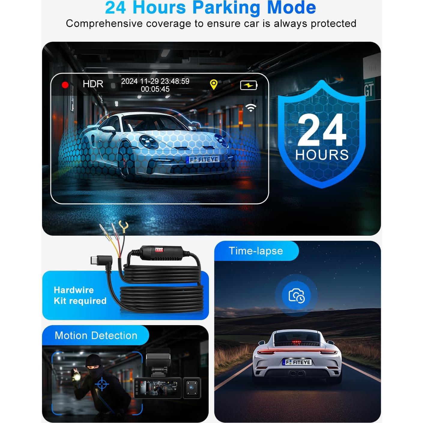 Cámara Dash 4K Fiteye FT-VD004 con GPS y WiFi, 3 Canales