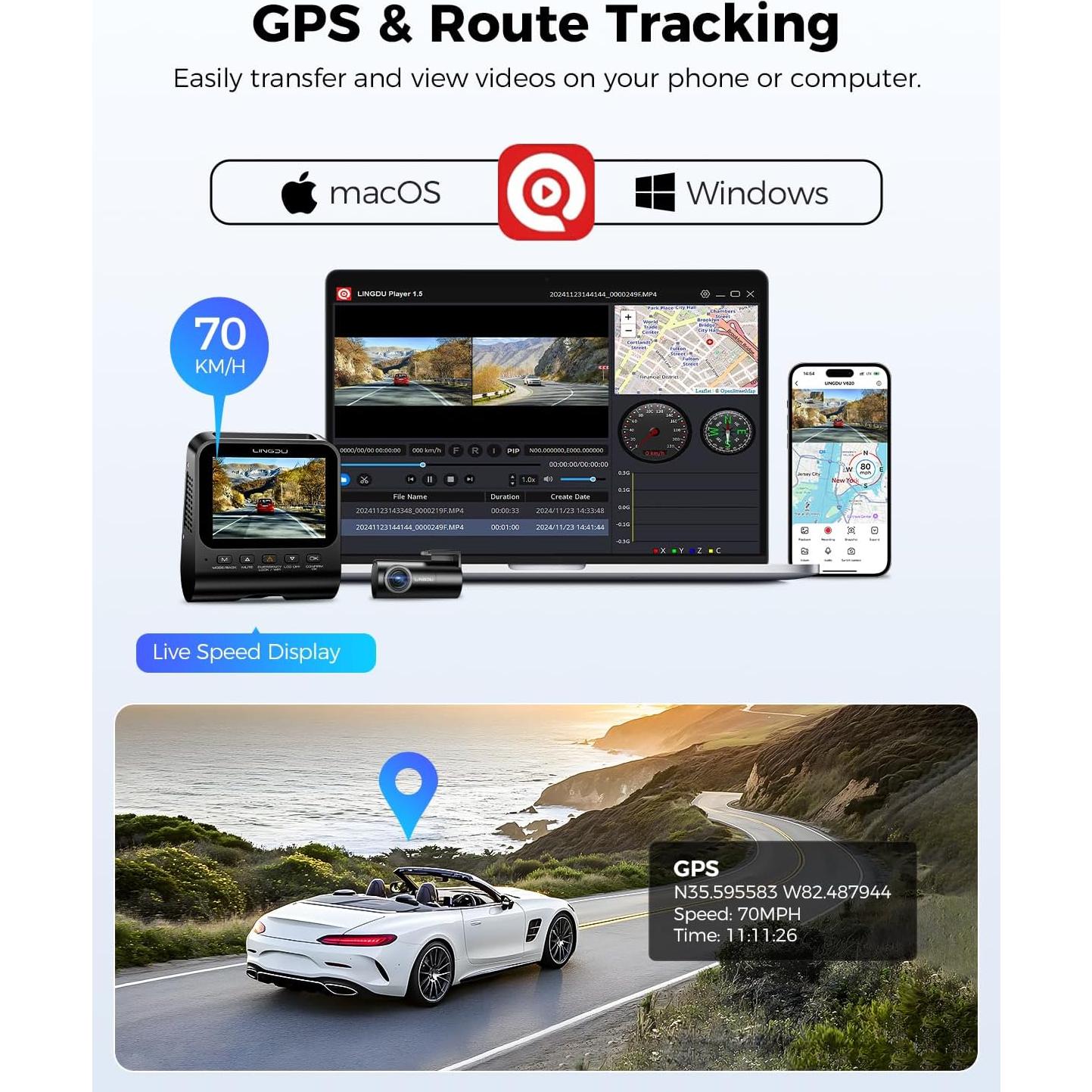 Cámara Dash 4K LINGDU V620 con GPS y Visión Nocturna