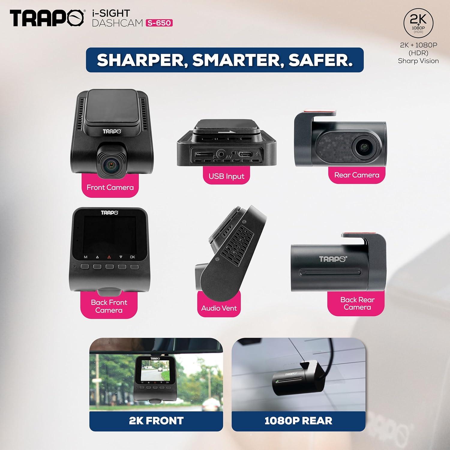 Cámara Dash Trapo S650 Doble Lente 2K HDR GPS Wi-Fi