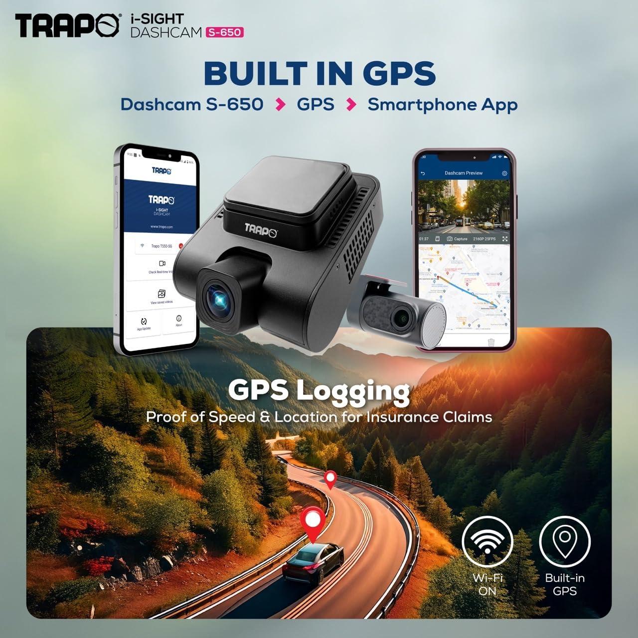 Cámara Dash Trapo S650 Doble Lente 2K HDR GPS Wi-Fi
