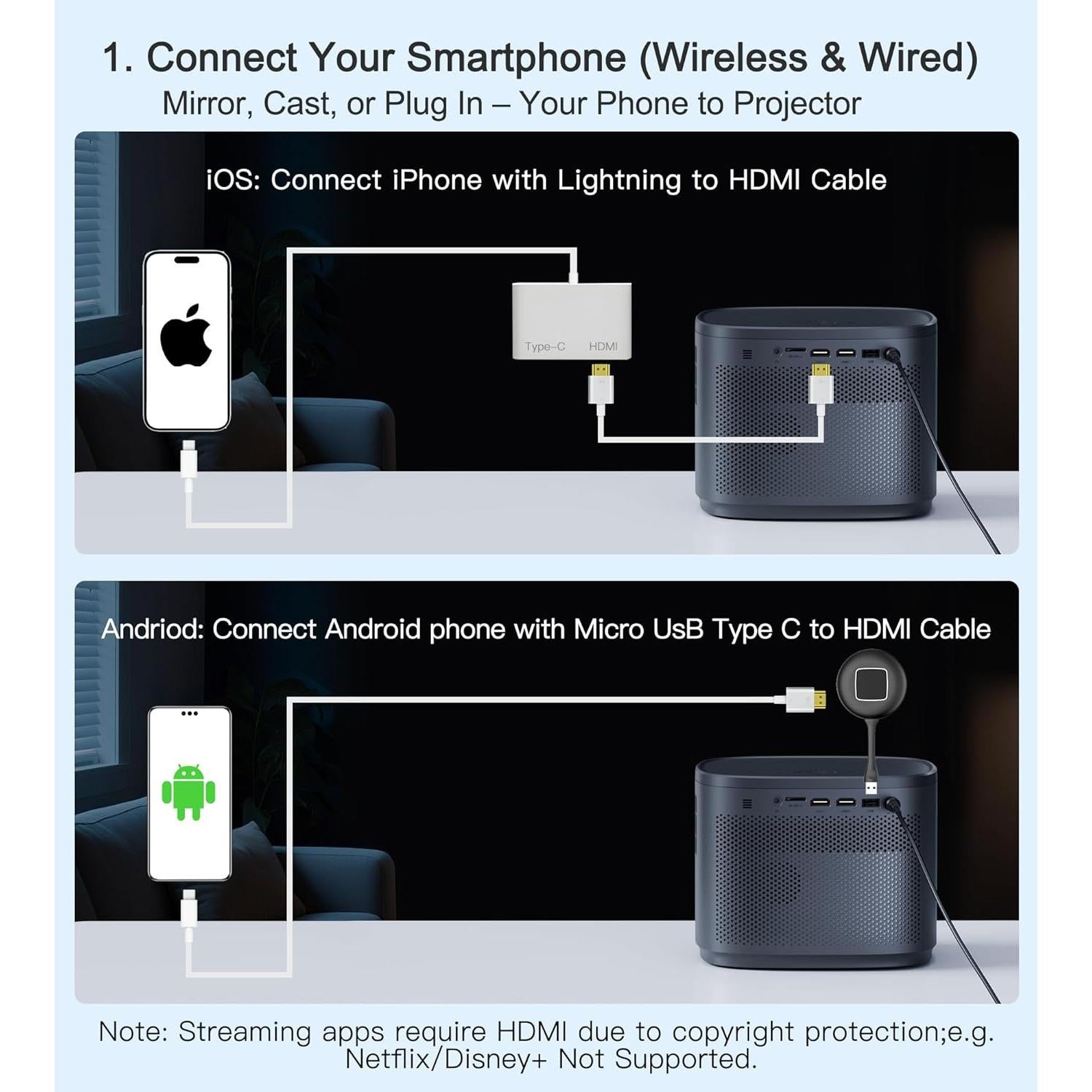 Proyector Mini Miroir M416 HD Portátil con Altavoz Integrado