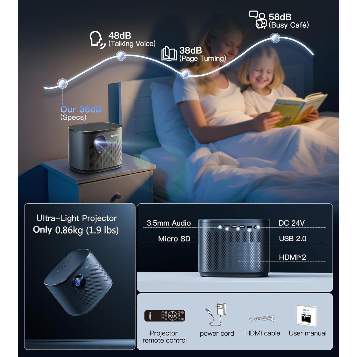 Proyector Mini Miroir M416 HD Portátil con Altavoz Integrado