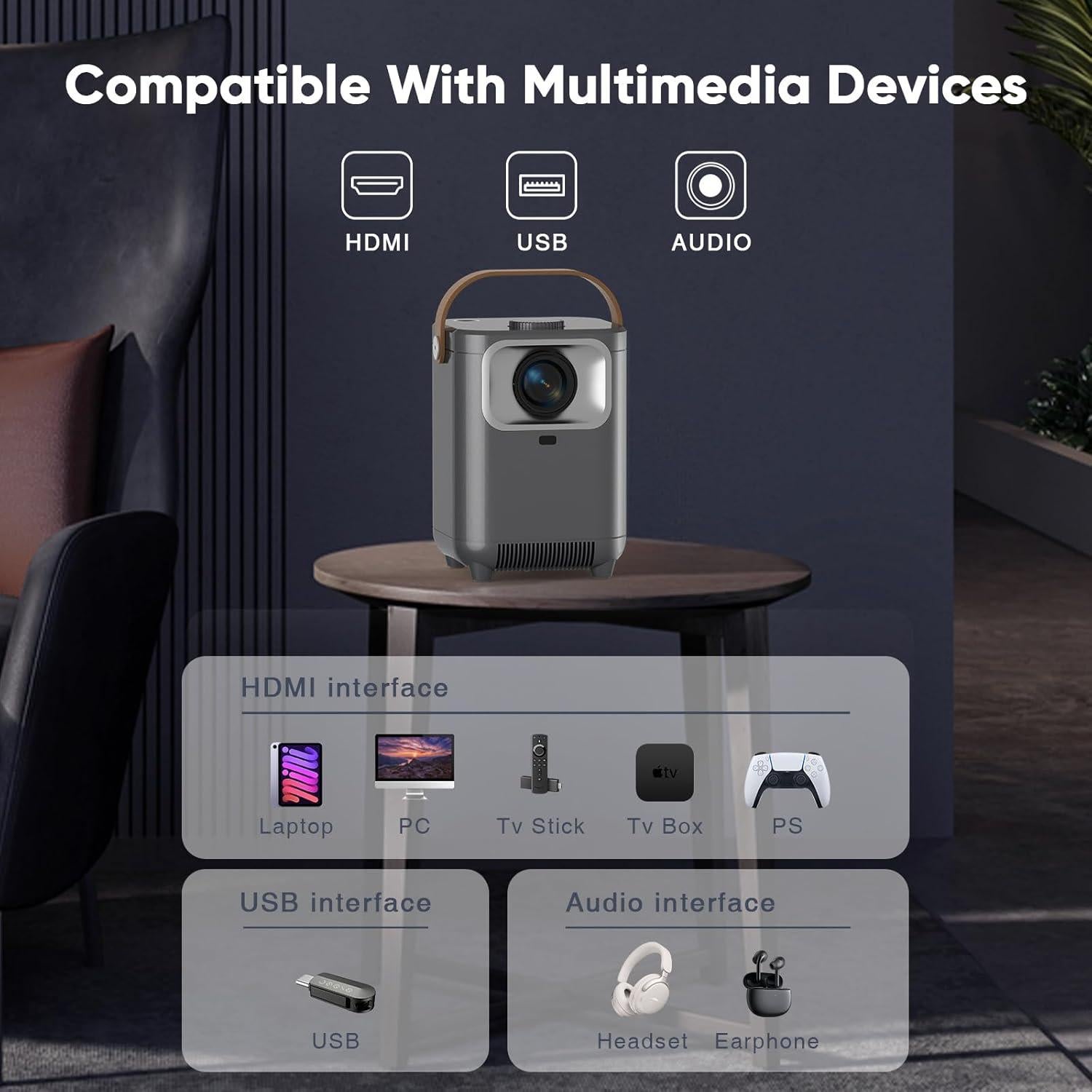 Proyector Portátil TMY V18 1080P WiFi 6 Bluetooth 1.32kg