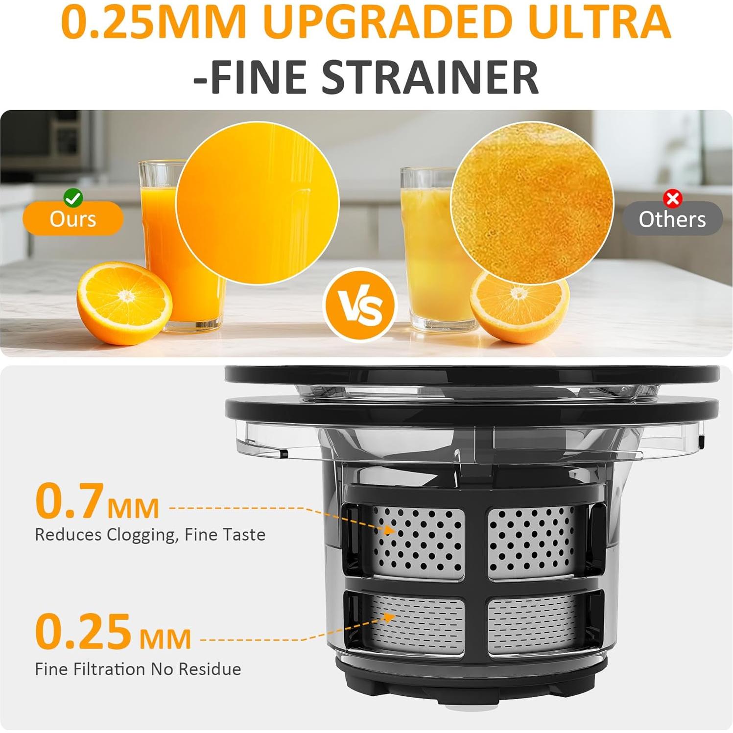 Extractor de Jugo Lento SUNVIVI 250W con Embudo 15cm Fácil Limpieza