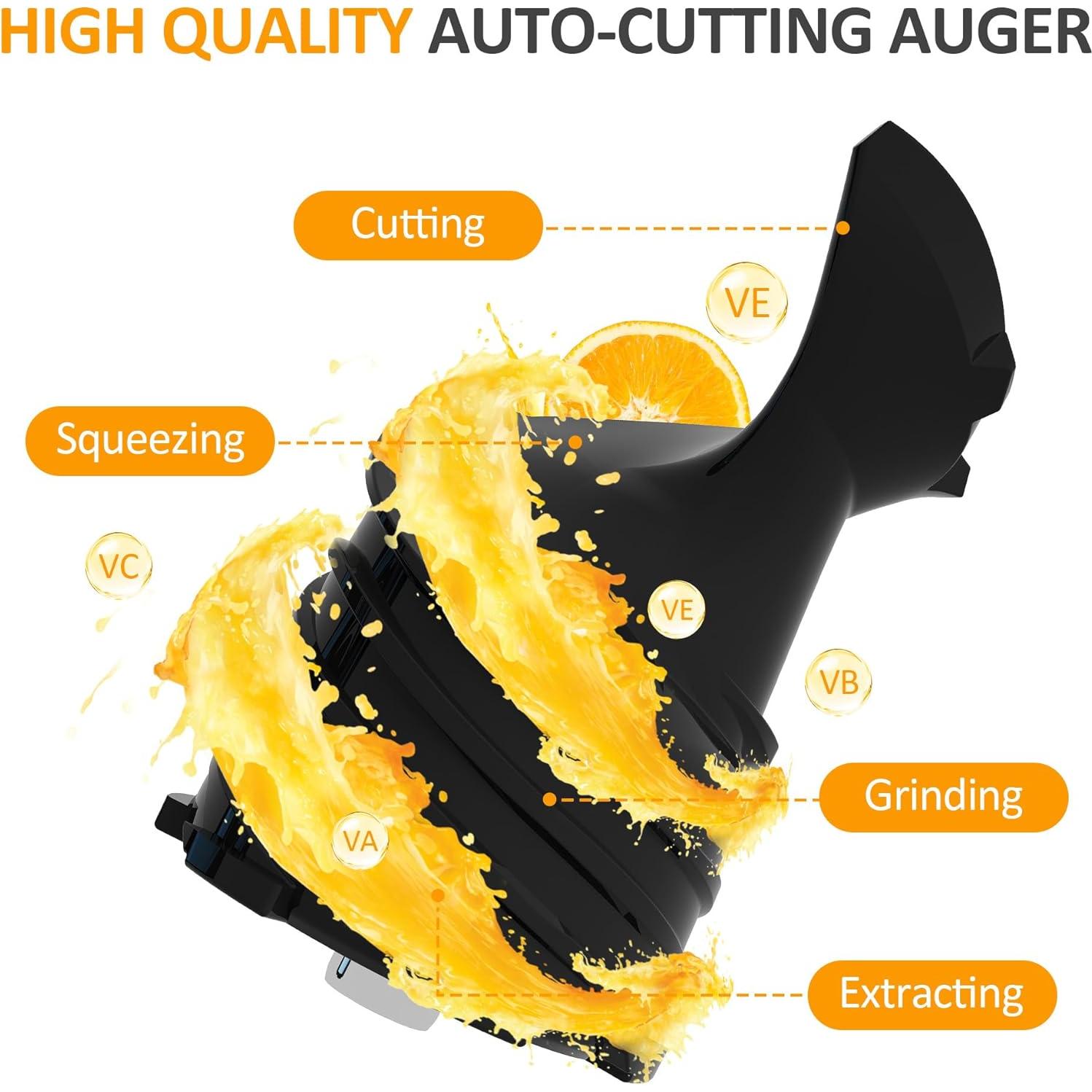 Extractor de Jugo Lento SUNVIVI 250W con Embudo 15cm Fácil Limpieza