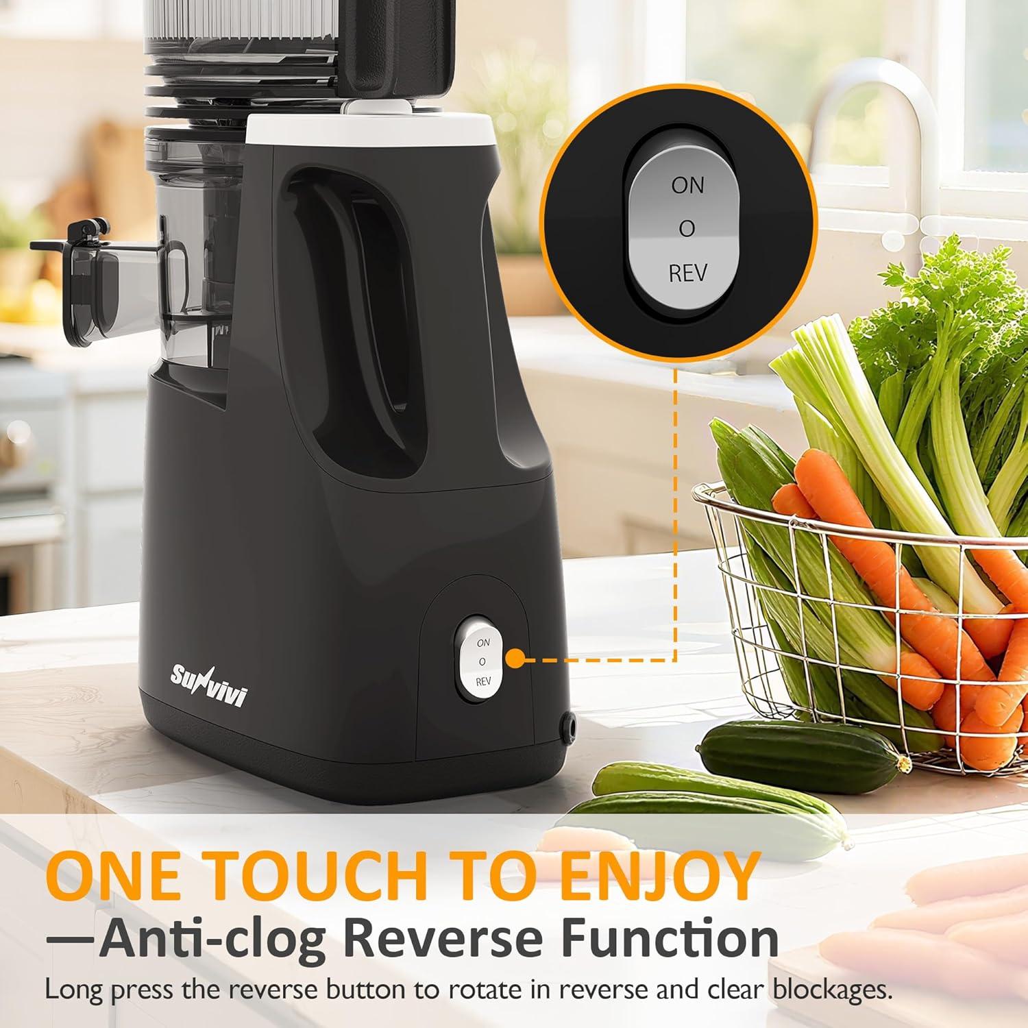 Extractor de Jugo Lento SUNVIVI 250W con Embudo 15cm Fácil Limpieza