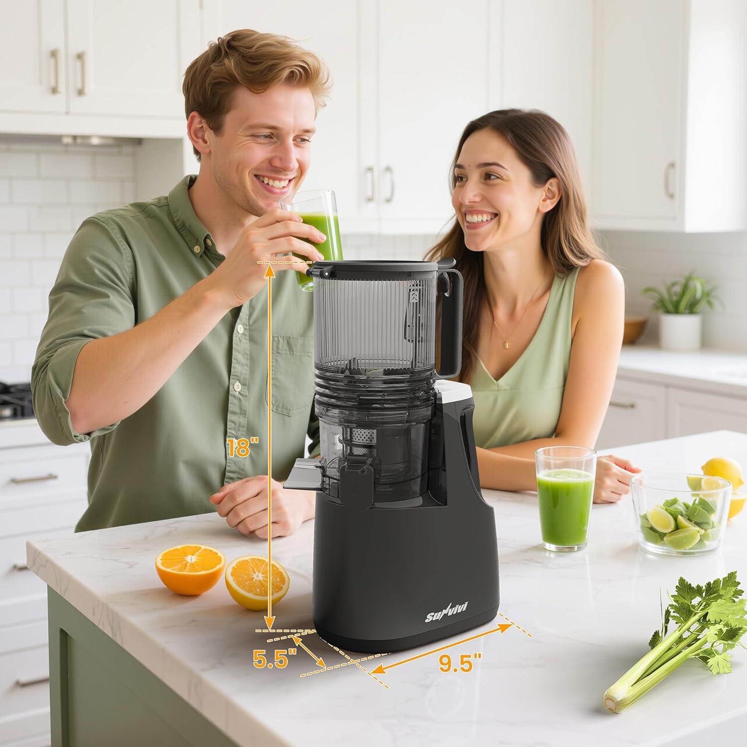 Extractor de Jugo Lento SUNVIVI 250W con Embudo 15cm Fácil Limpieza