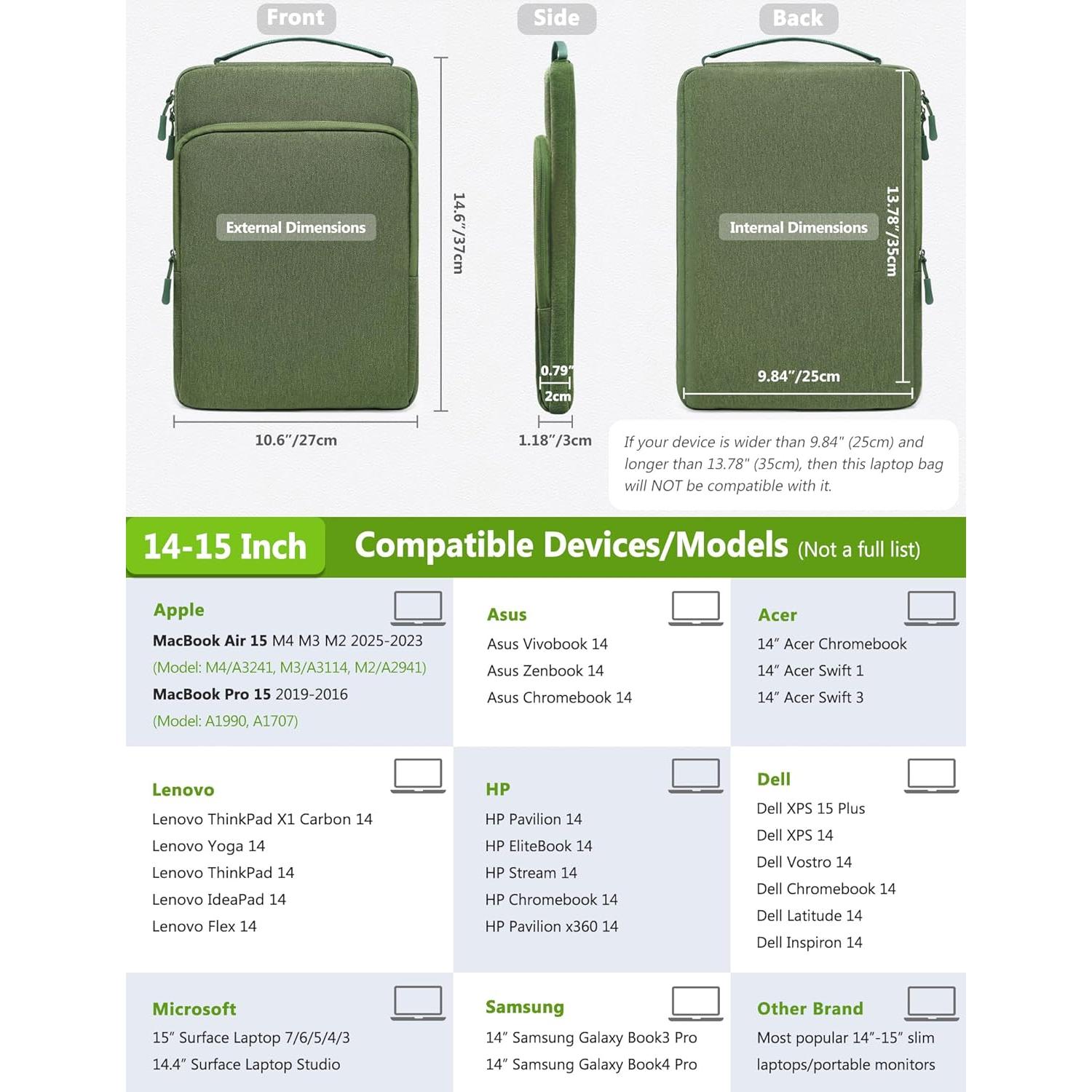 Funda para Laptop 14-15" HYZUO Verde Hierba Resistente al Agua