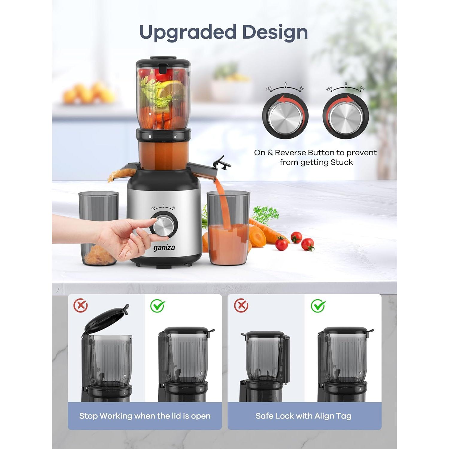 Exprimidor Masticador Ganiza GJ10 Plata 1.2kg 350W Fácil Limpieza