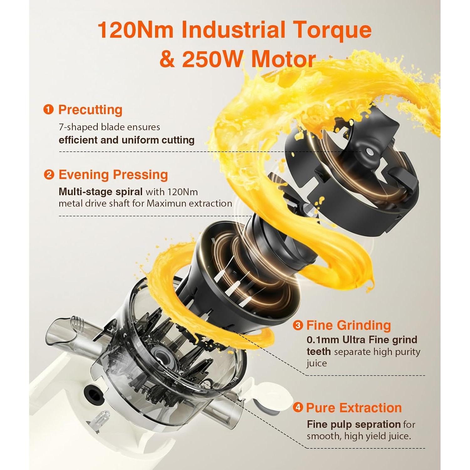 Extractor de Jugo URVIBY 2-en-1 Prensa Fría 250W 1.5L