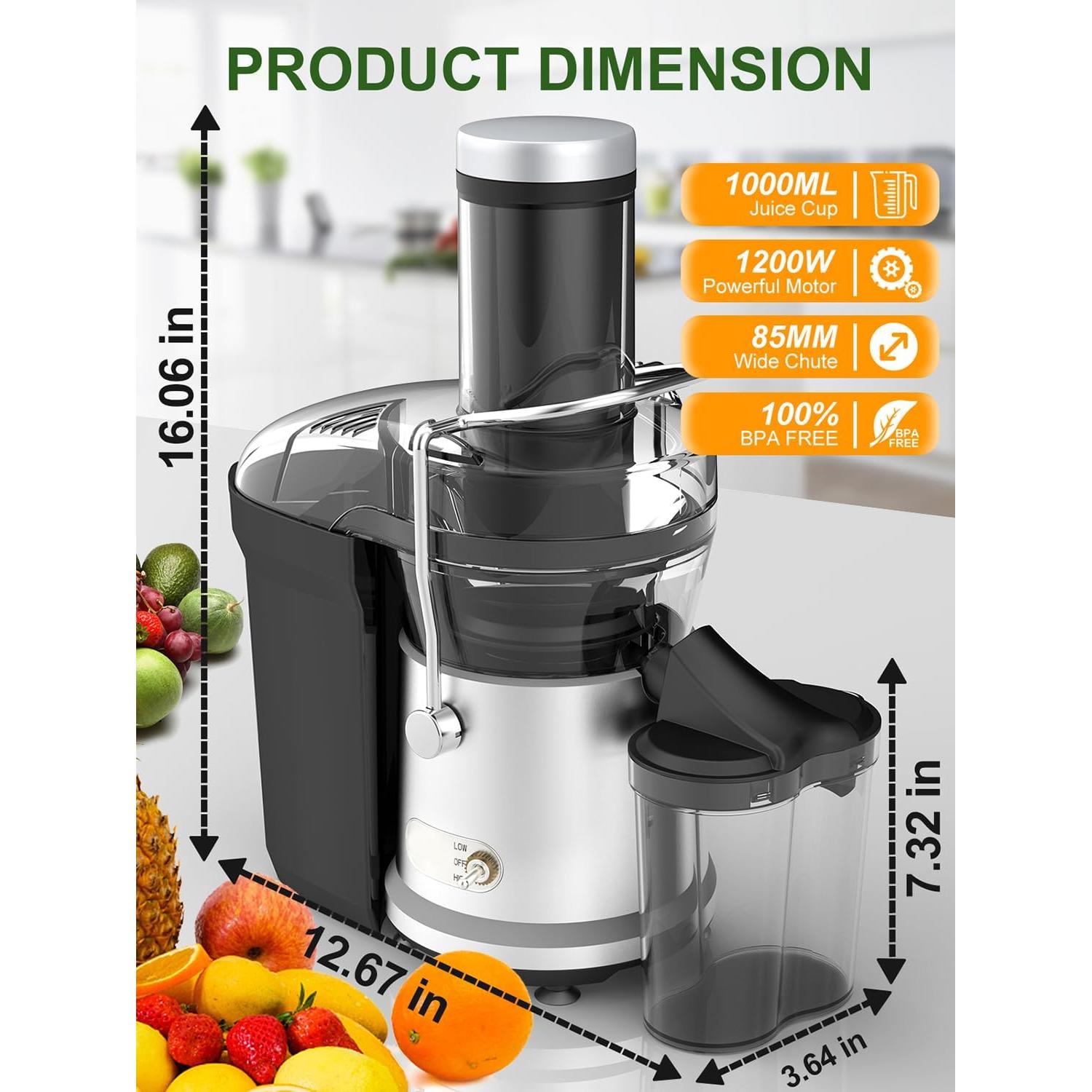 Extractor de Jugo Bestome 1200W Doble Velocidad 1.04L