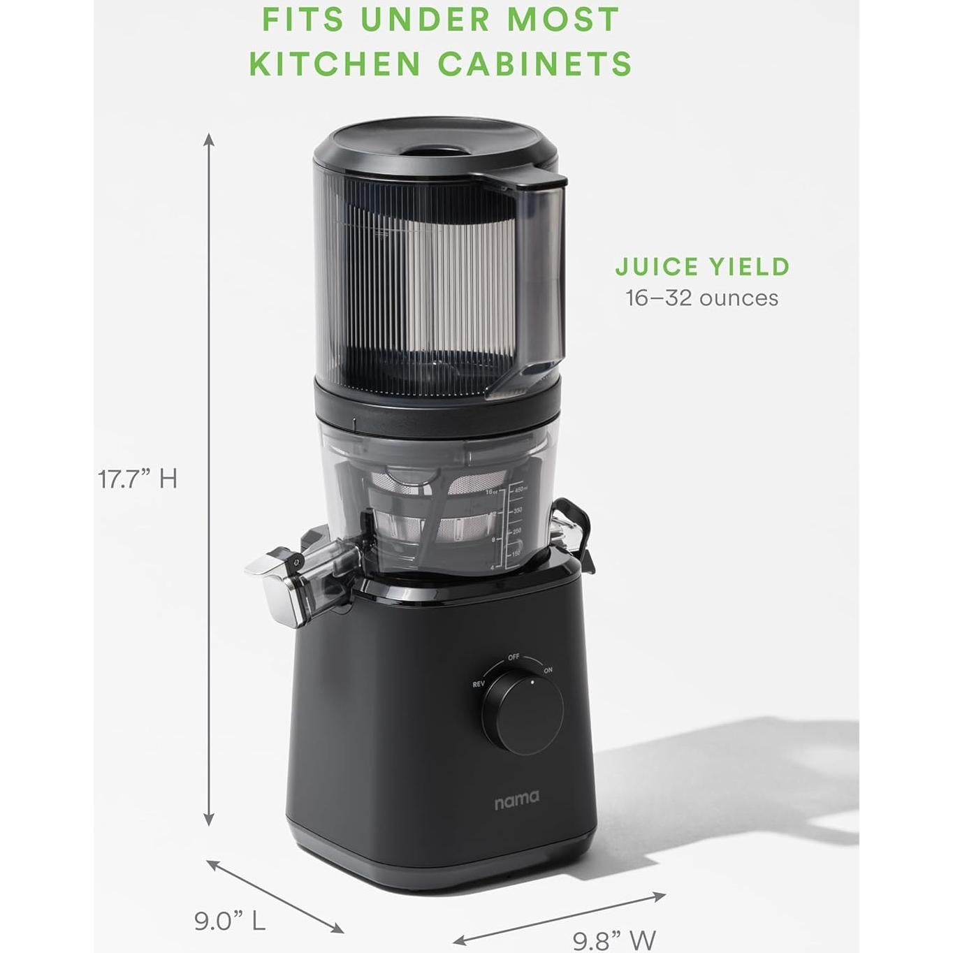 Nama J2 Cold Press Juicer – Self Feeding for Hands-Free Operation with Wide Mouth Hopper for Whole Recipe Loading, Zero Waste Masticating Juicer For More Juice, Less Pulp – Easy Cleanup & Assembly