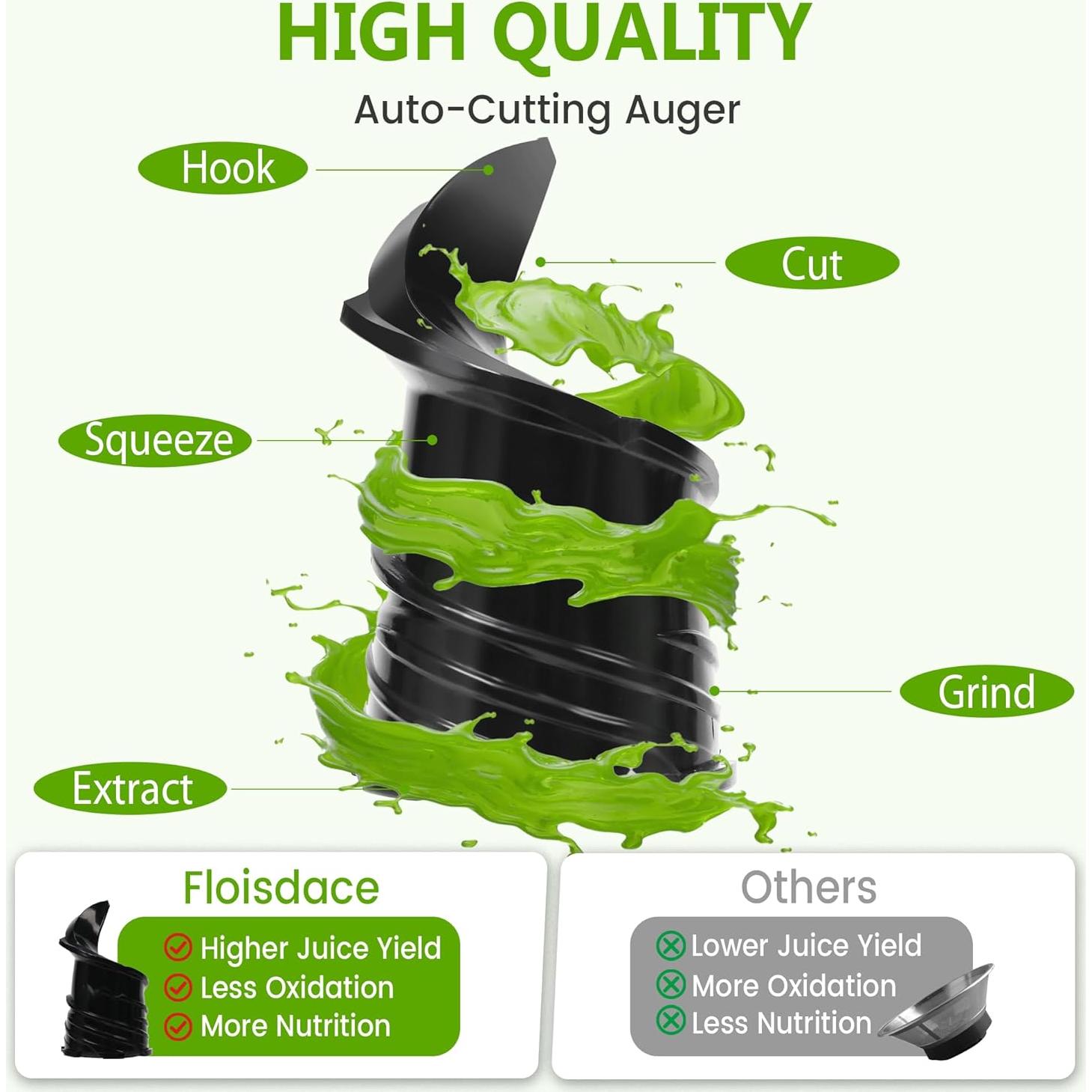 Extractor de Jugo Masticador Floisdace JE120 - 350W, 16.51 cm