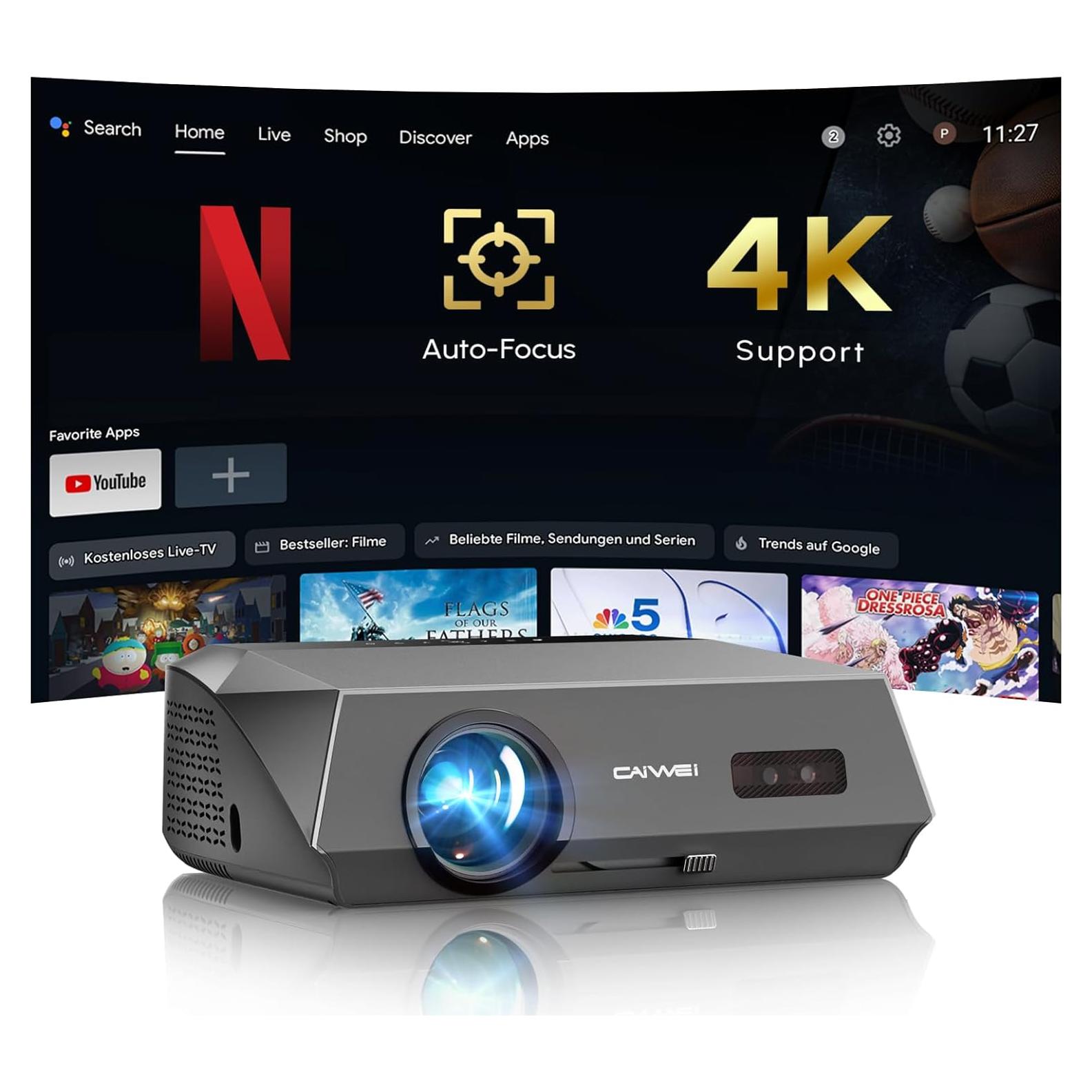 Proyector Inteligente CAIWEI 4K Ultra HD 1800 Lúmenes WiFi 6