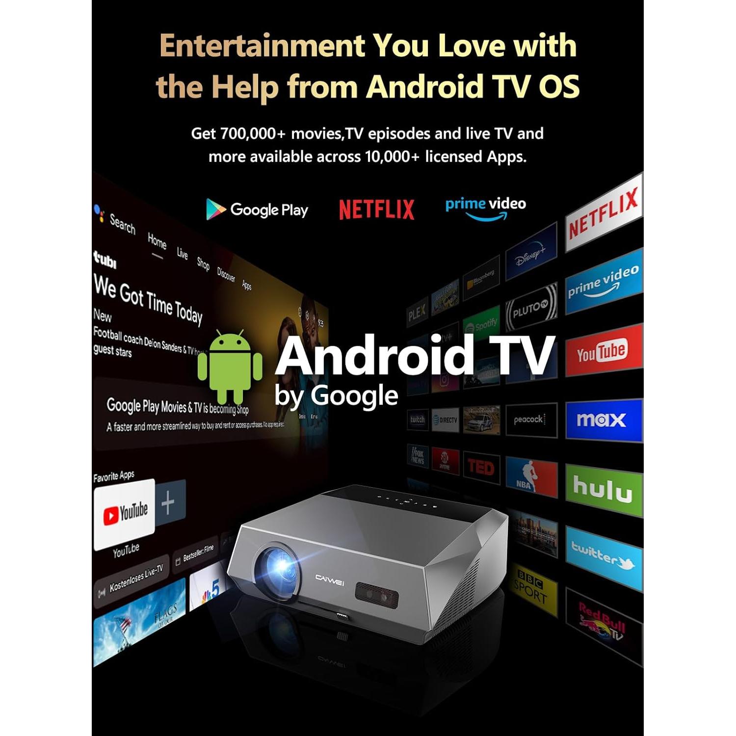 Proyector Inteligente CAIWEI 4K Ultra HD 1800 Lúmenes WiFi 6