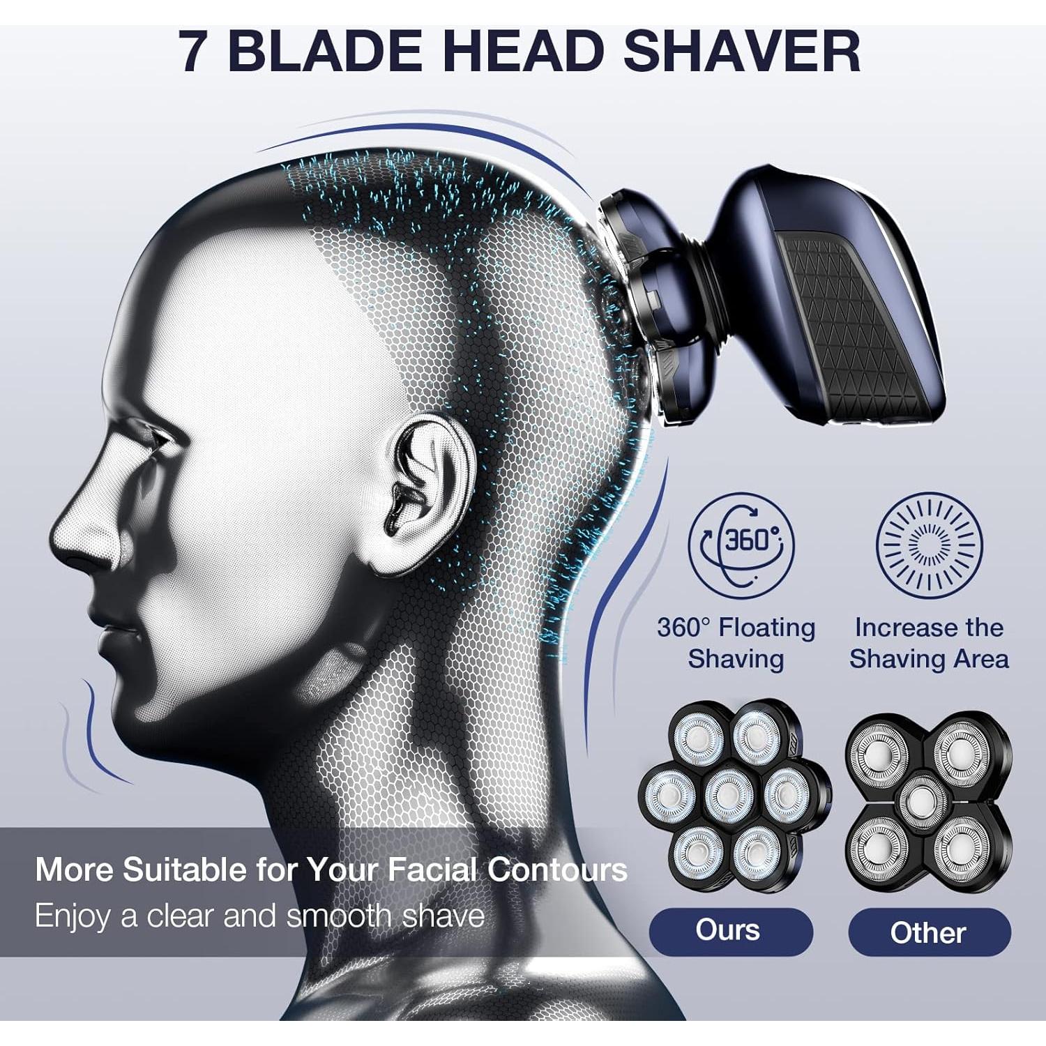 Afeitadora de Cabeza Wyklaus 7D Impermeable USB 5 en 1