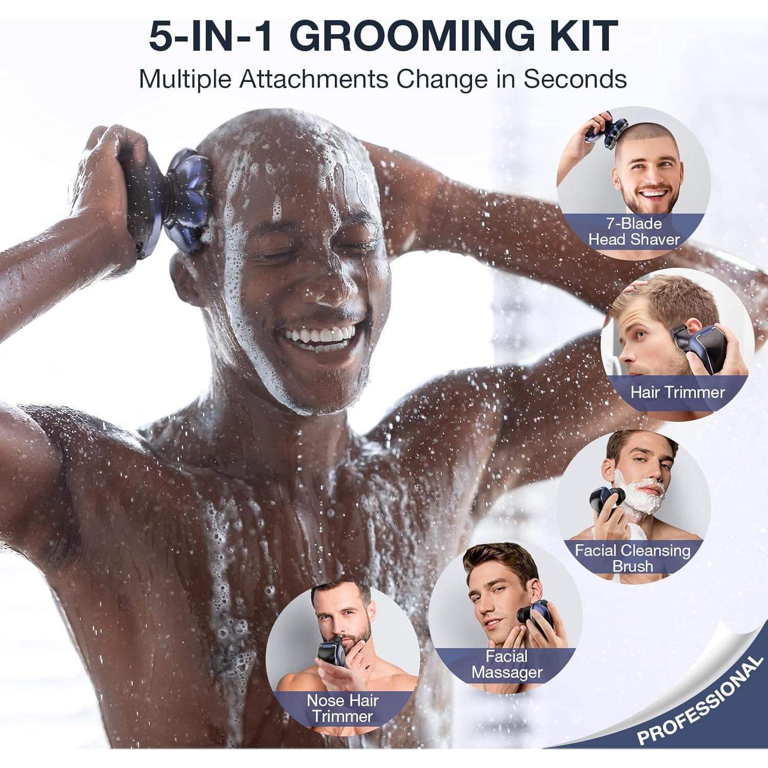 Afeitadora de Cabeza Wyklaus 7D Impermeable USB 5 en 1