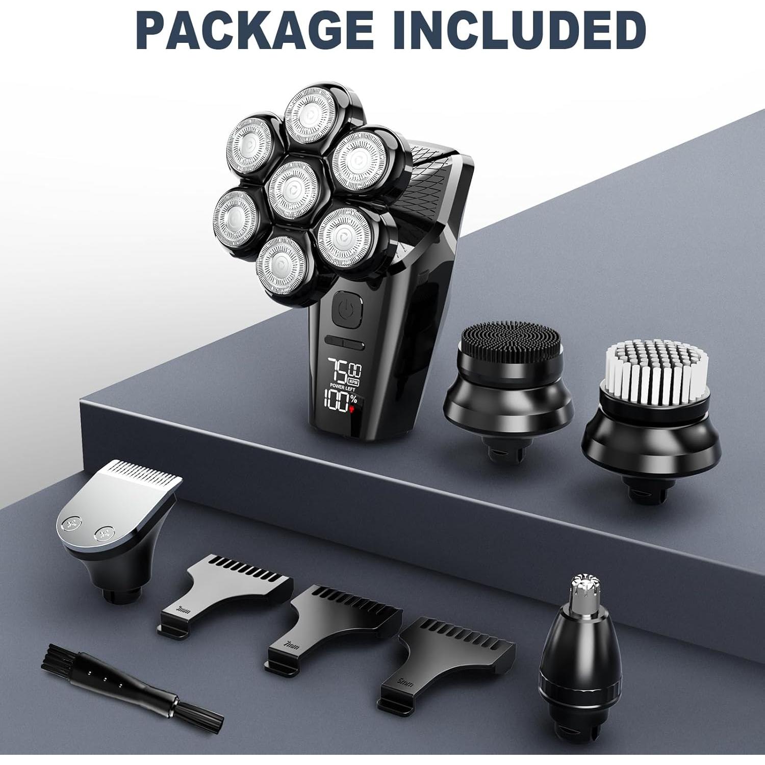 Afeitadora eléctrica Hexus para hombres calvos IPX7 5 en 1