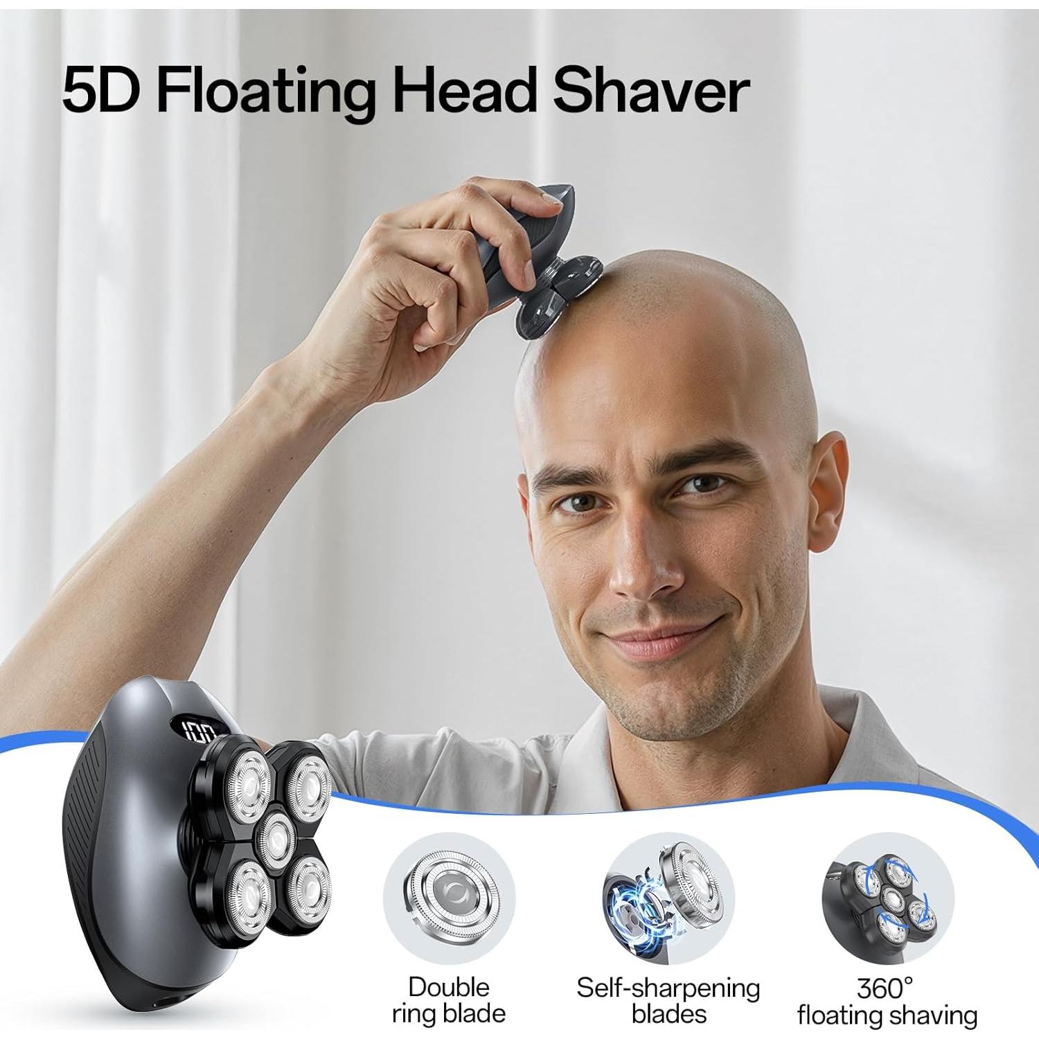 Afeitadora eléctrica 5 en 1 WEQOEE gris, recargable y a prueba de agua