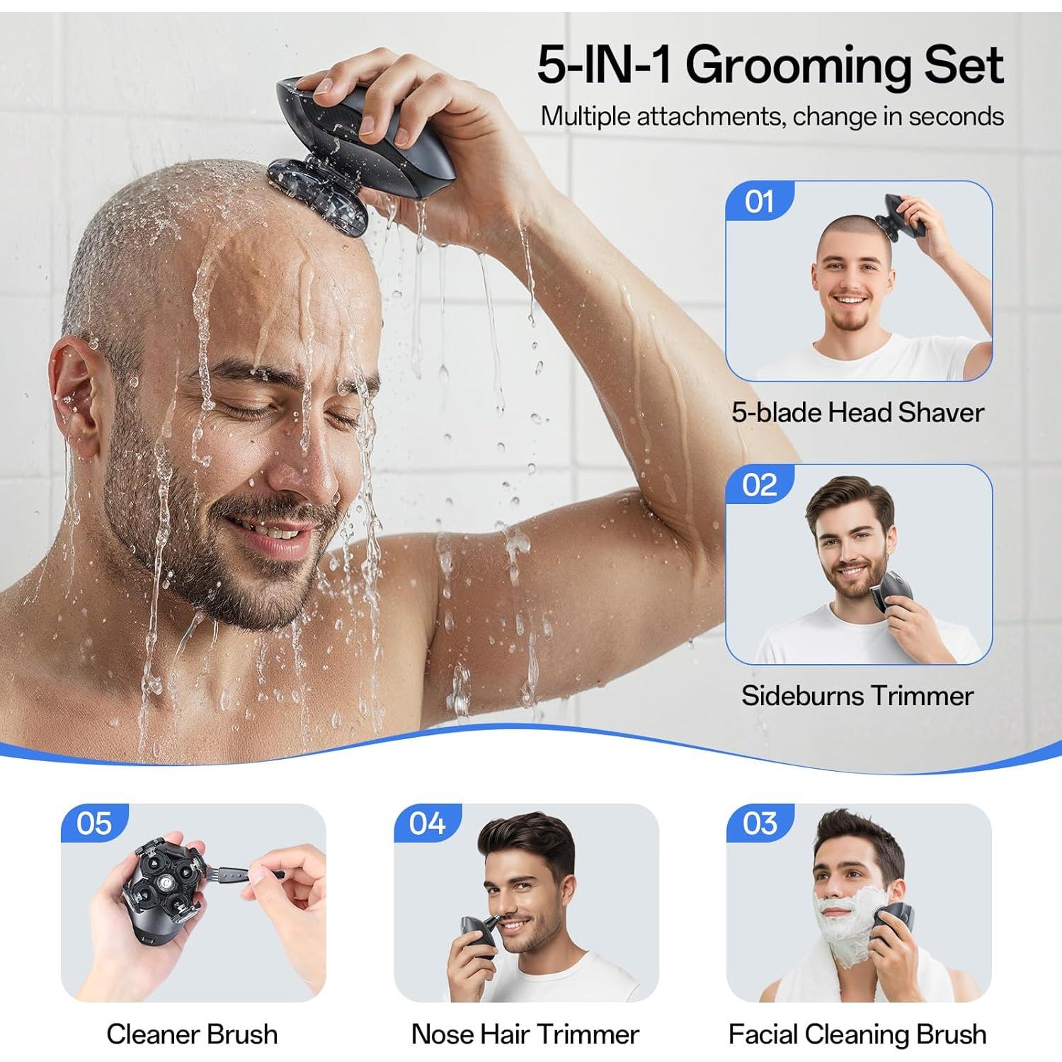 Afeitadora eléctrica 5 en 1 WEQOEE gris, recargable y a prueba de agua