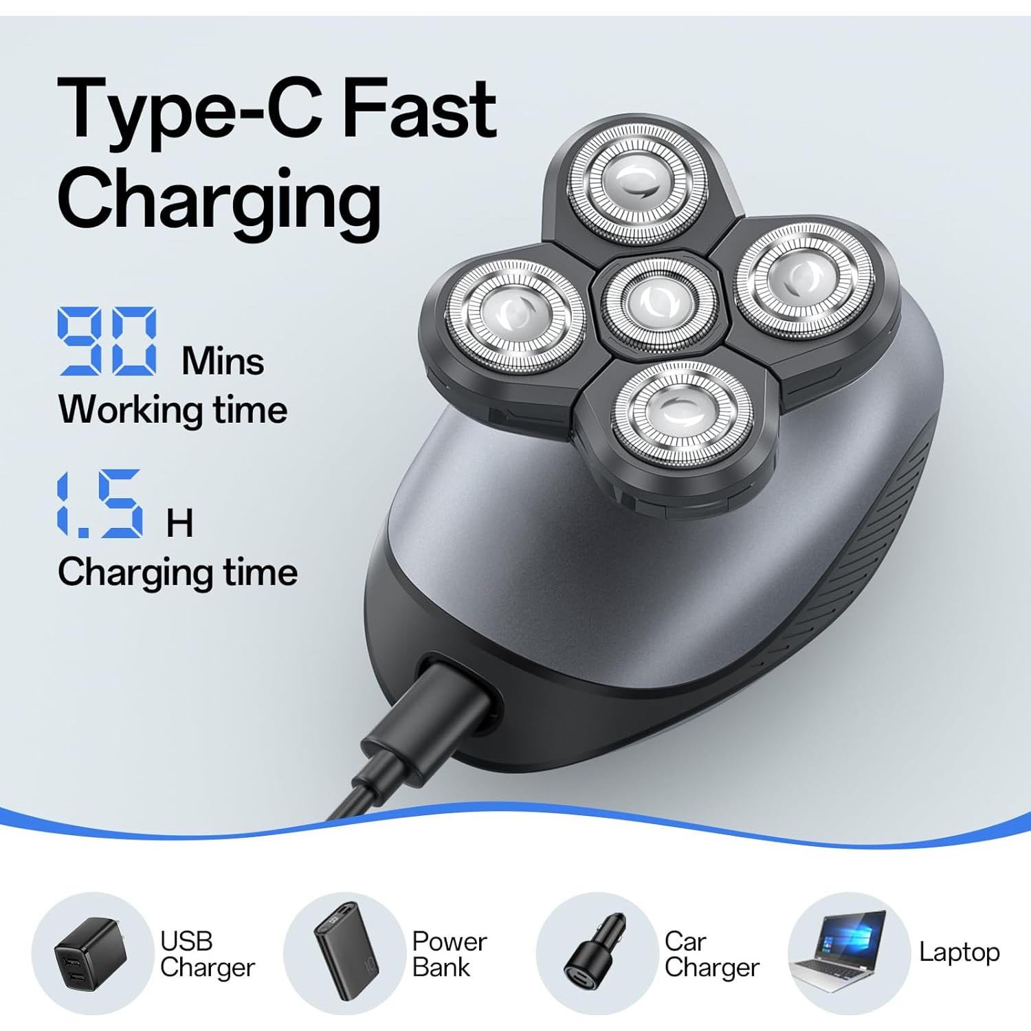 Afeitadora eléctrica 5 en 1 WEQOEE gris, recargable y a prueba de agua