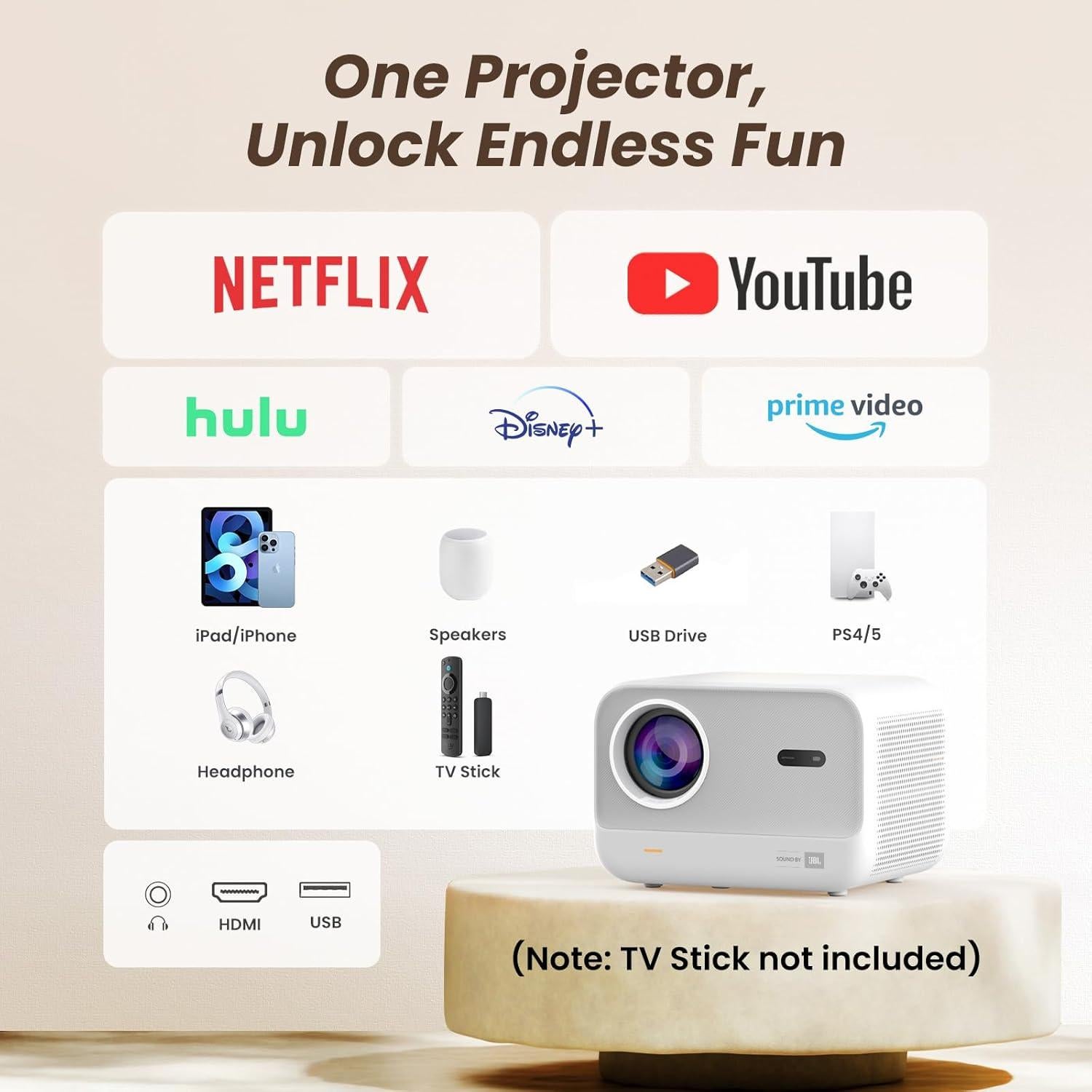 Proyector Yaber L2s 1080P FHD WiFi Bluetooth Sonido JBL