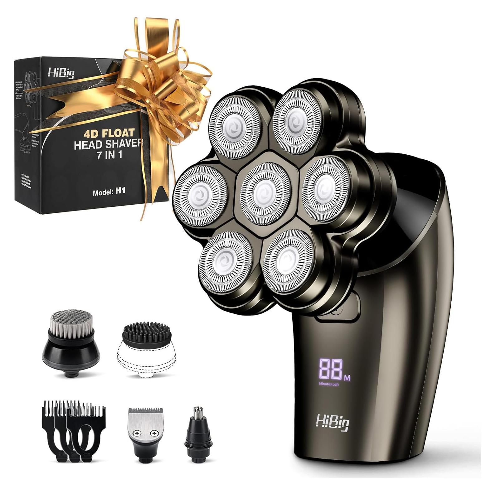 Afeitadora eléctrica HiBig 7D para hombres calvos, 5 en 1, gris