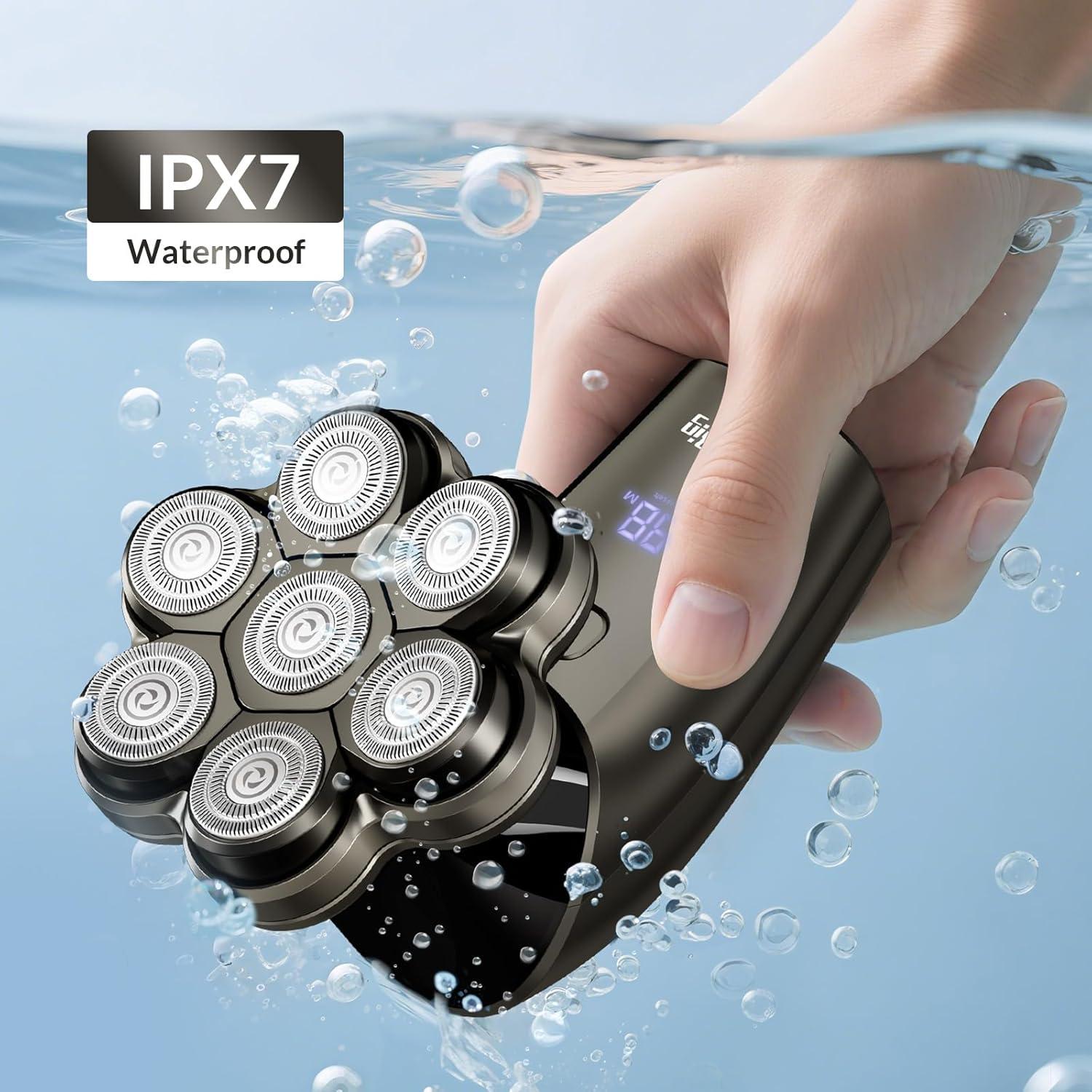 Afeitadora eléctrica HiBig 7D para hombres calvos, 5 en 1, gris