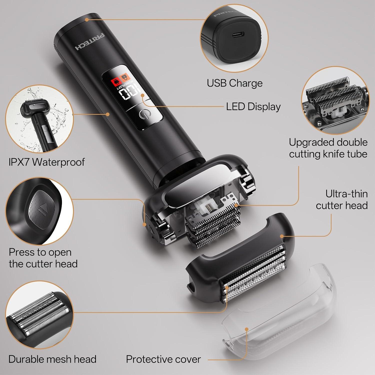 Afeitadora eléctrica PRITECH 4D impermeable con pantalla LED