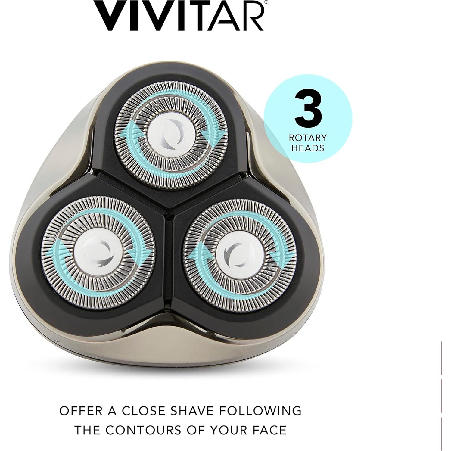 Afeitadora Rotativa Inalámbrica VIVITAR 3 Cabezas Acero Inoxidable