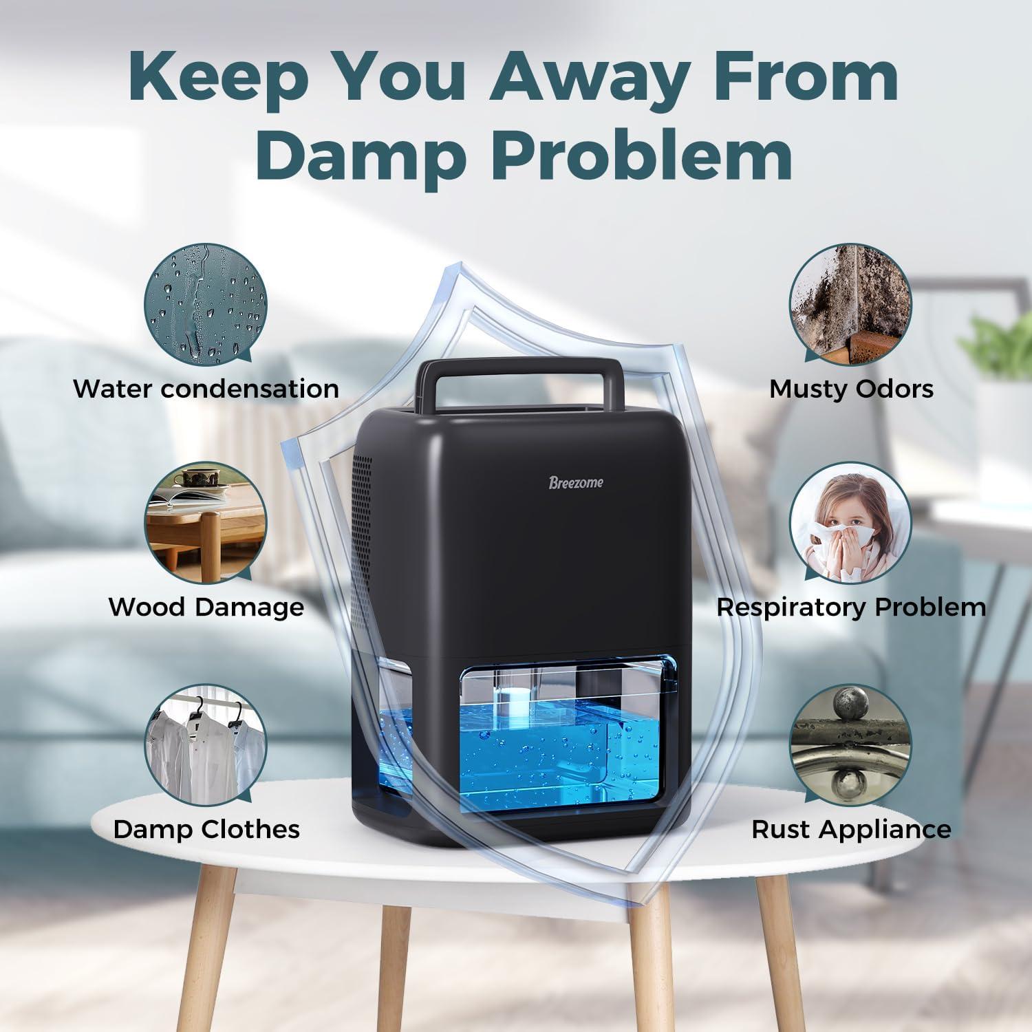 Deshumidificador BREEZOME 1.8L Portátil Silencioso Negro