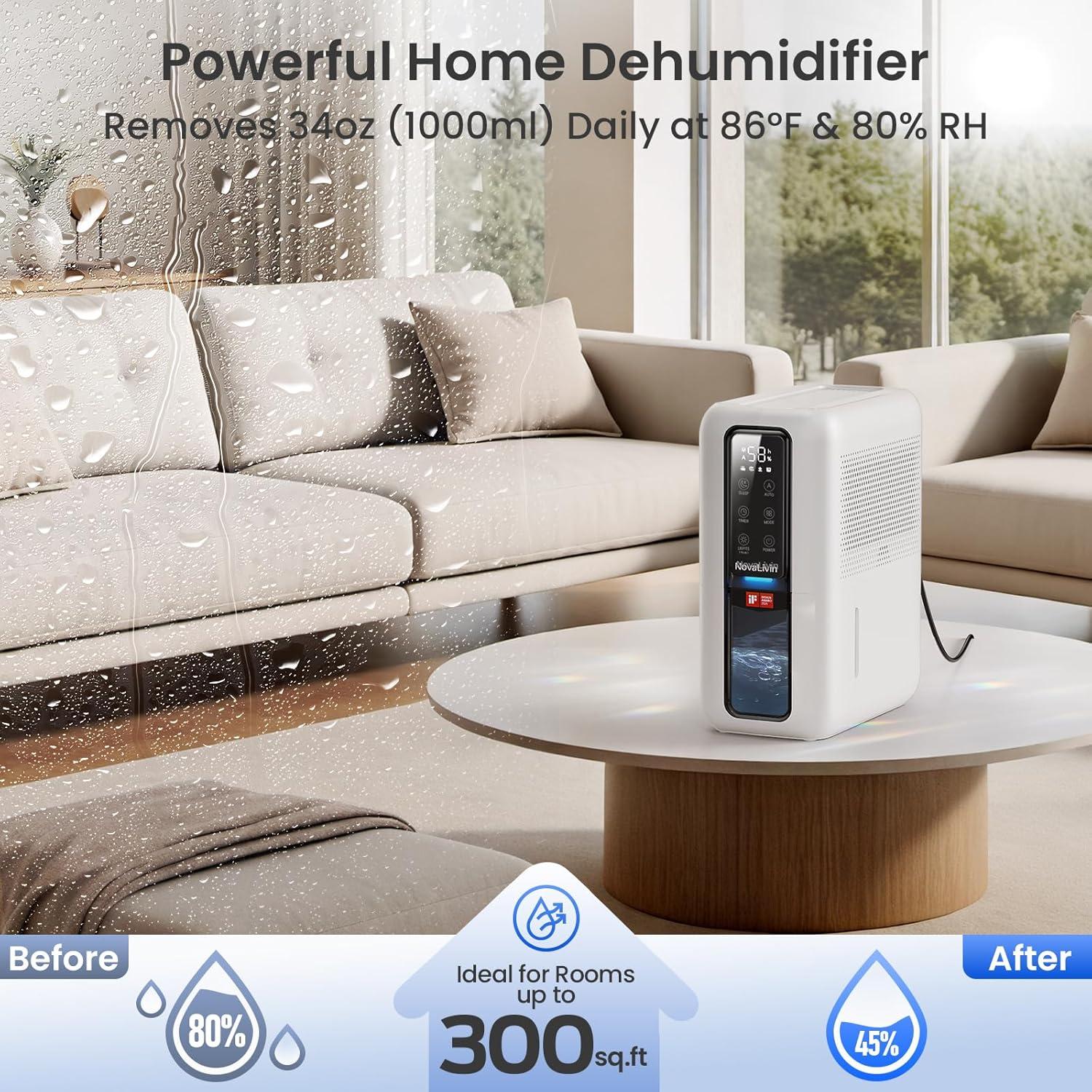 Deshumidificador NovaLivin 2L Automático Blanco con Luz LED