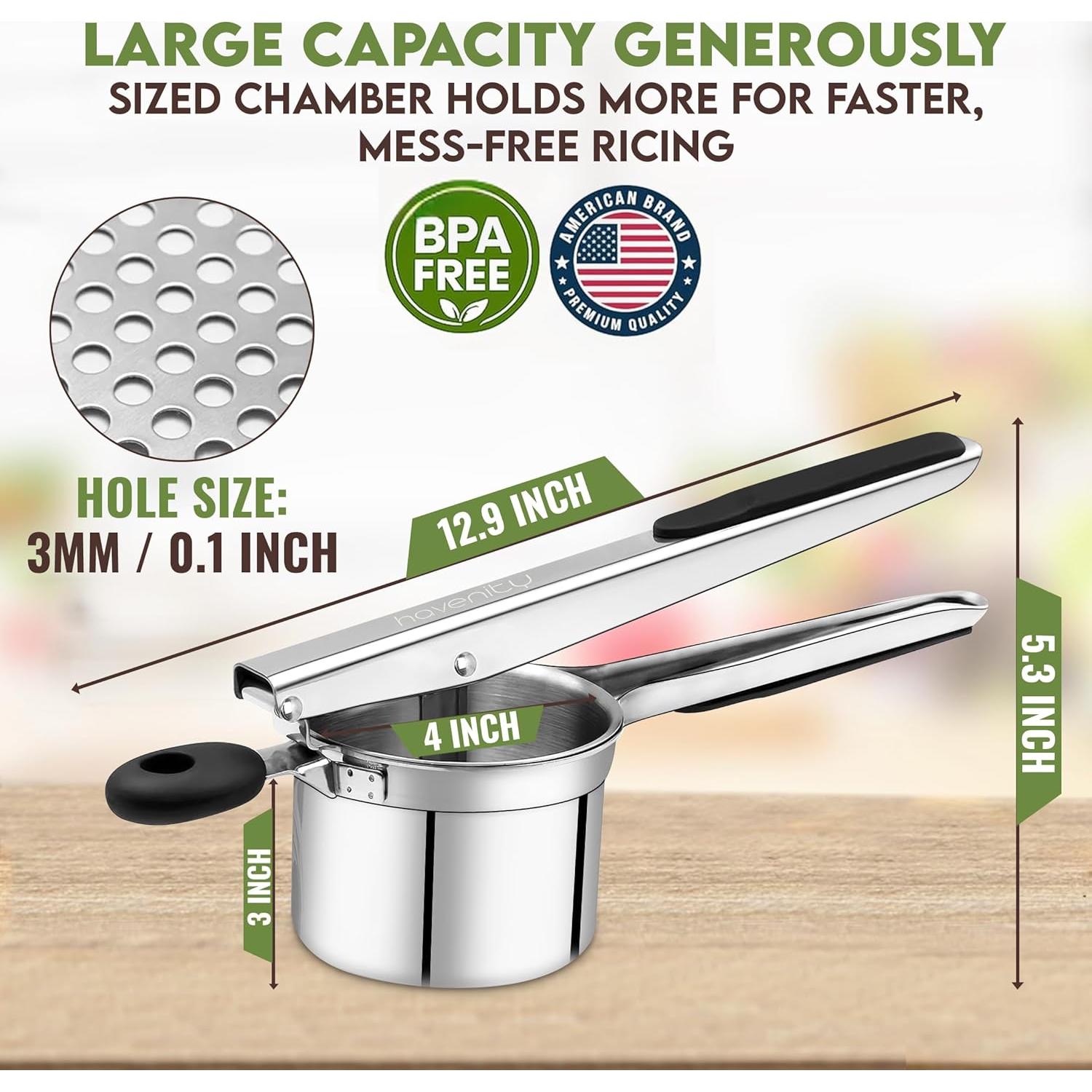 Prensa de Papa Havenity 425g Acero Inoxidable 3 Discos