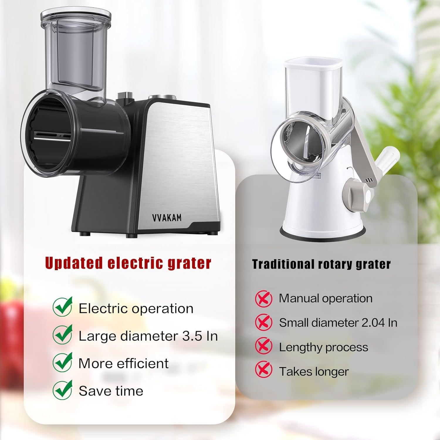 Rallador Eléctrico 5-en-1 VVAKAM 300W para Queso y Verduras