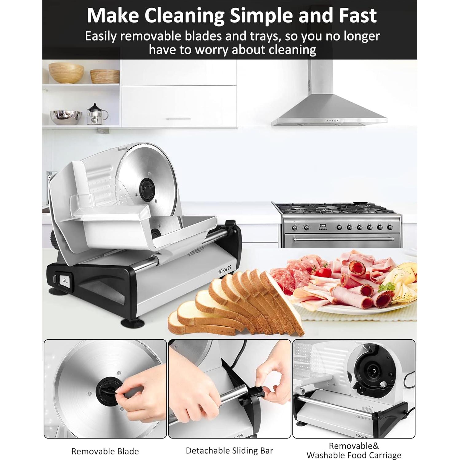 Cortadora de Carne Eléctrica TOKASS 200W con 2 Cuchillas 19.05cm