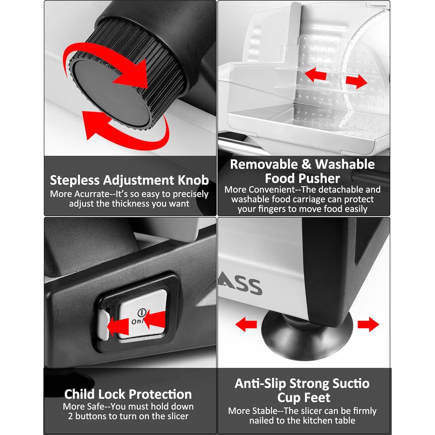 Cortadora de Carne Eléctrica TOKASS 200W con 2 Cuchillas 19.05cm