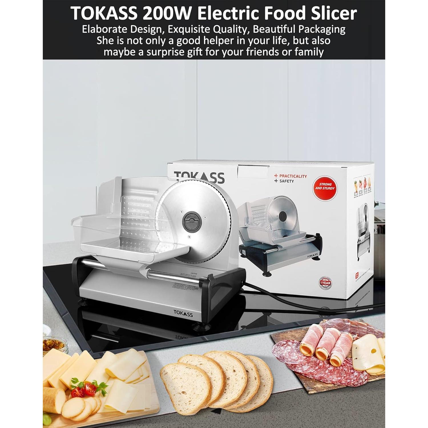 Cortadora de Carne Eléctrica TOKASS 200W con 2 Cuchillas 19.05cm