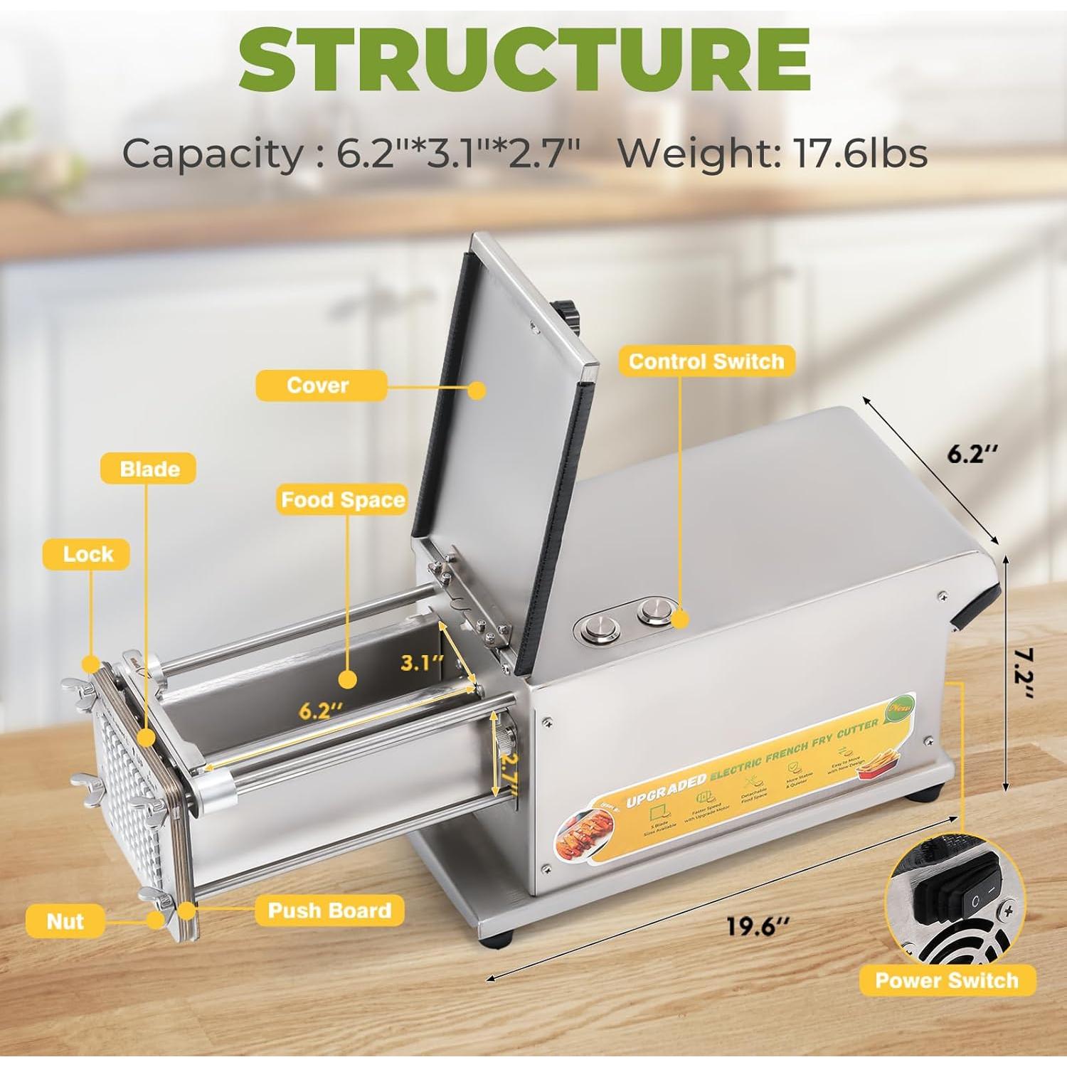 Cortador de Papas Fritas Automático Flyseago 5 Cuchillas Acero Inoxidable