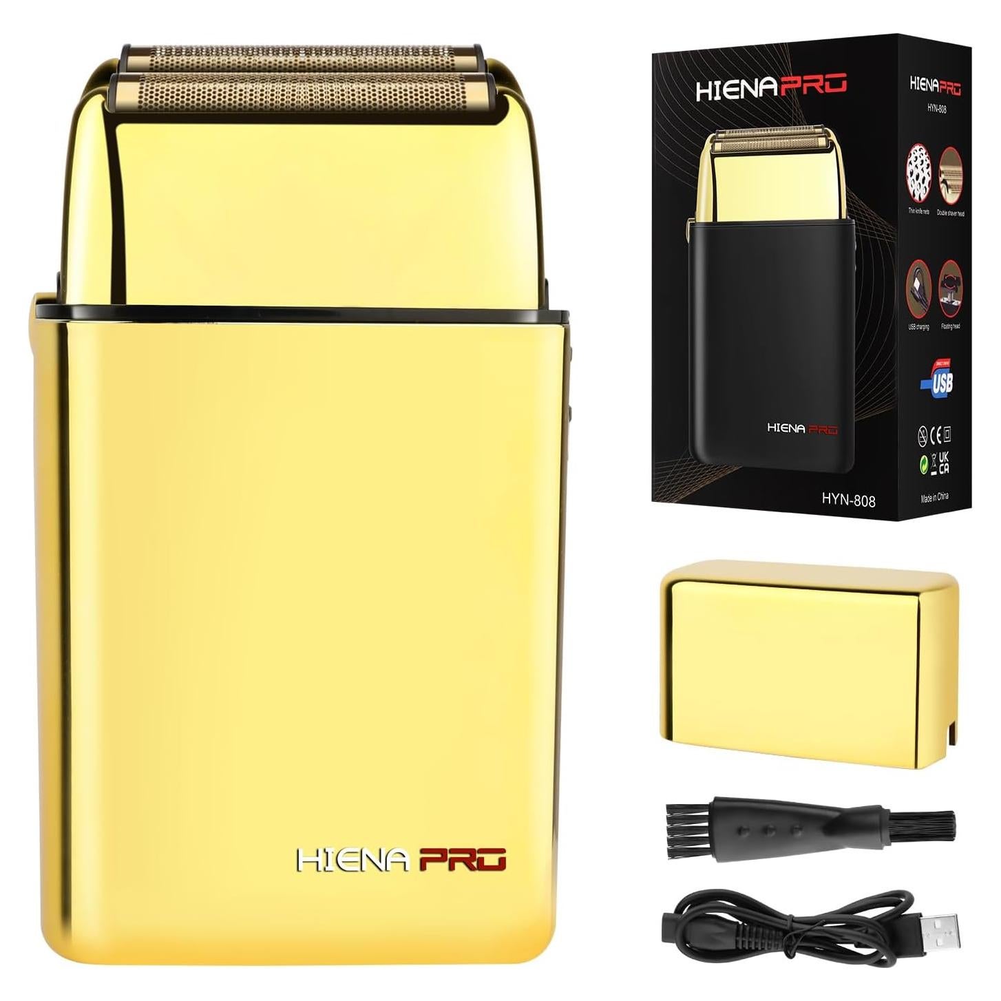 Foil Shaver for Men Barber, Double Electric Foil Trimmer, Professional Electric Razor, Close Shaver, Cordless Rechargeable with USB, Gold