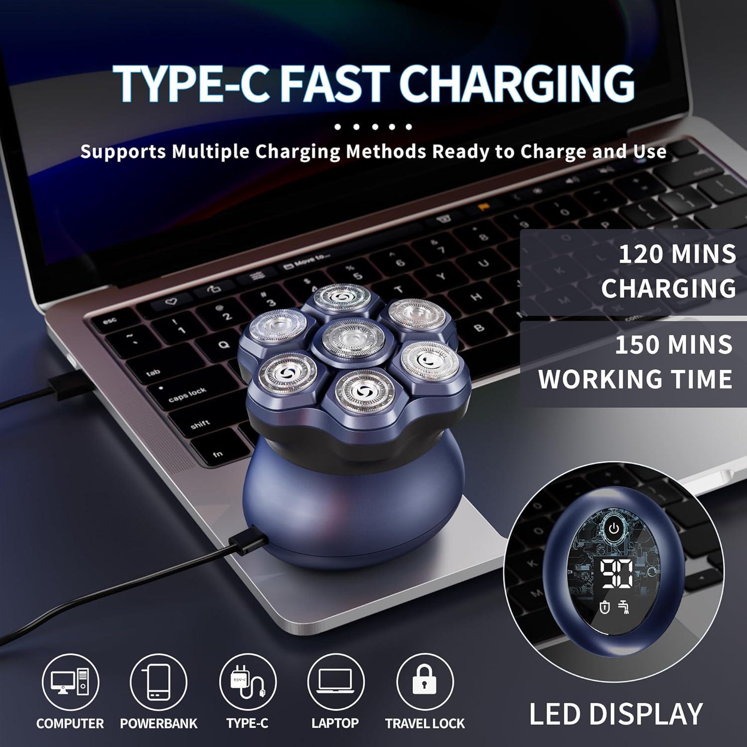 Afeitadora Eléctrica para Cabeza Calva KOMINGDON 7D Impermeable