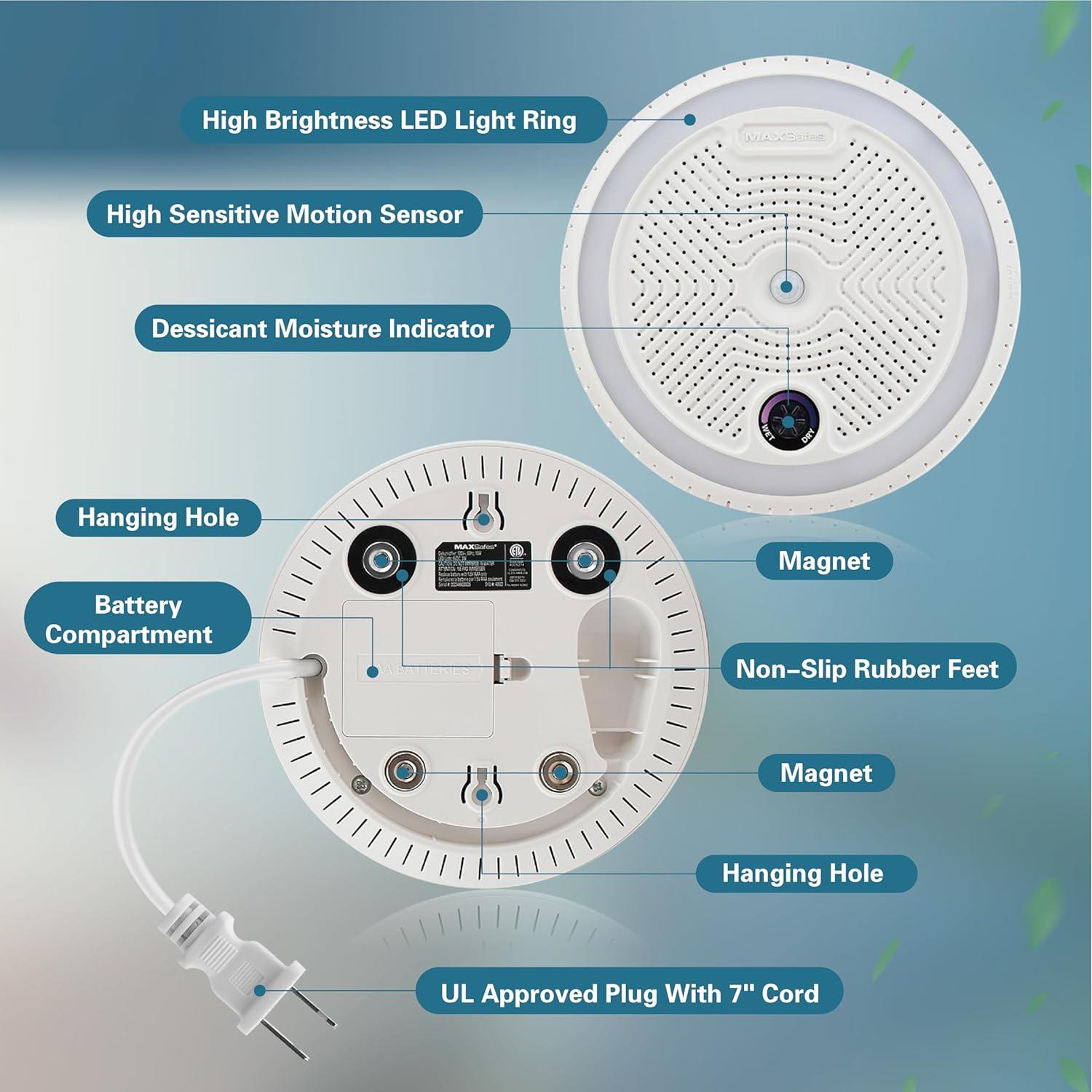Deshumidificador Recargable MAXSafes-D1 con Luz LED Sensor Movimiento