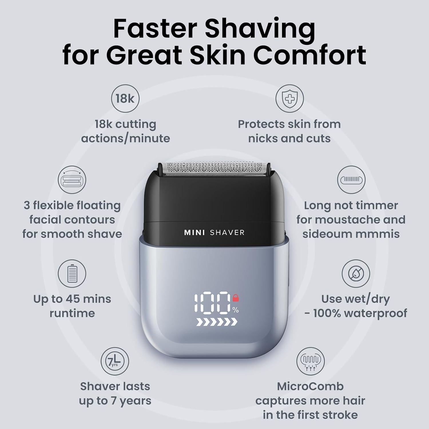 Afeitadora eléctrica Tmeefee mini portátil 3 cuchillas IPX7