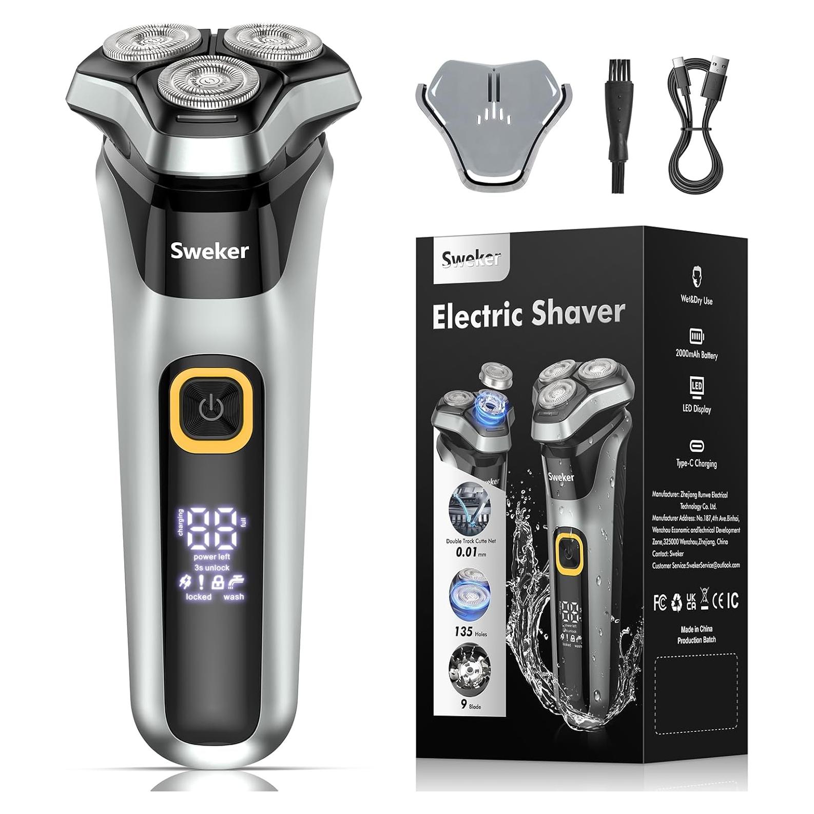 Afeitadora eléctrica Sweker RS9006 recargable IPX6 con recortadora