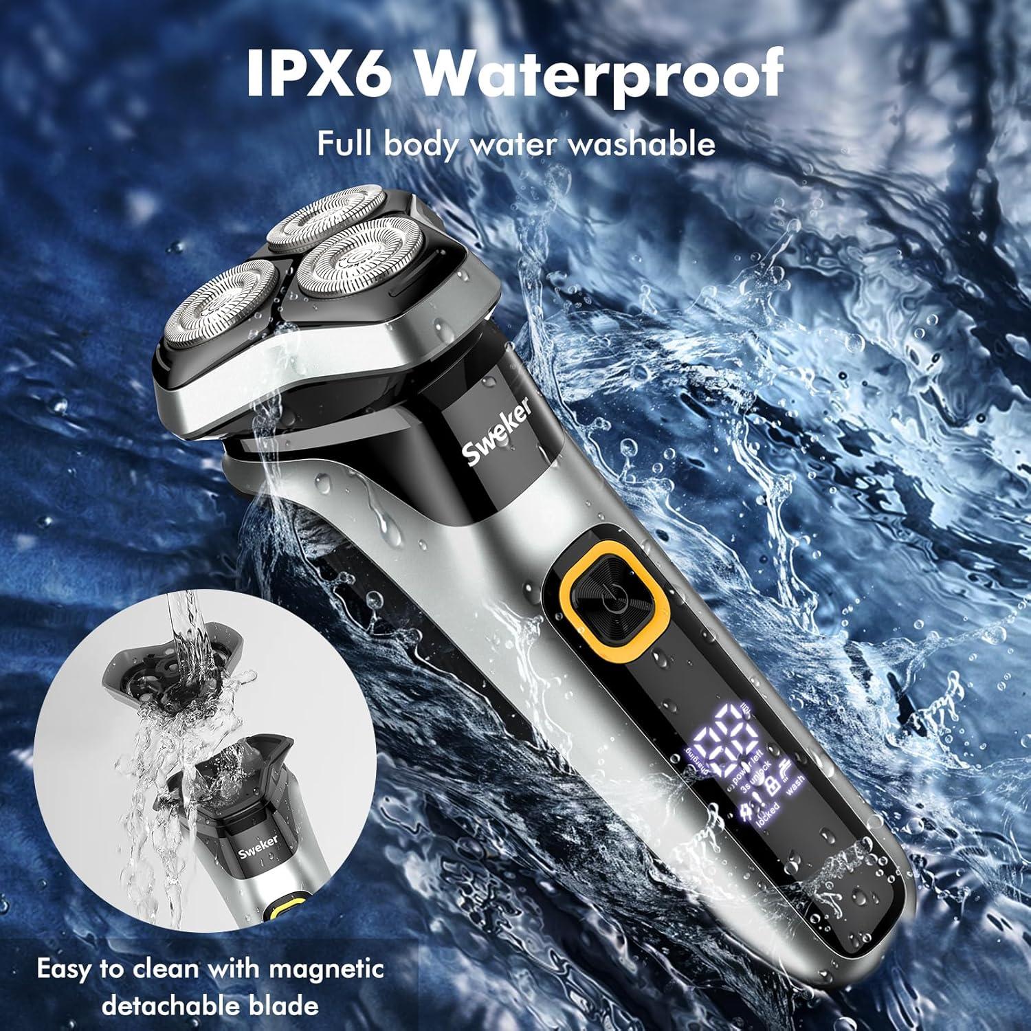 Afeitadora eléctrica Sweker RS9006 recargable IPX6 con recortadora